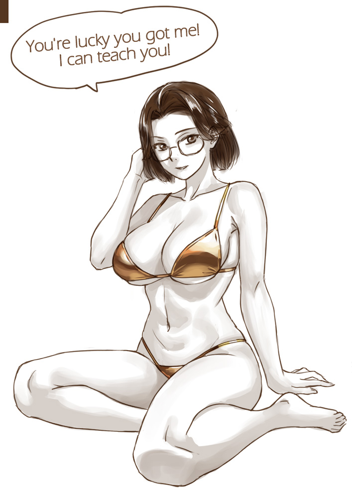 alternate_version_at_source alternate_version_available big_breasts bikini bikini_bottom bikini_only bikini_top cleavage elleciel.eud fear_and_hunger fear_and_hunger:_termina female female_focus female_only fit fit_female glasses glasses_on_head glasses_only hair_behind_ear hourglass_figure large_breasts no_visible_genitalia olivia_(fear_and_hunger) revealing_swimsuit sfw_version_available short_hair sitting solo thong_bikini toned_stomach