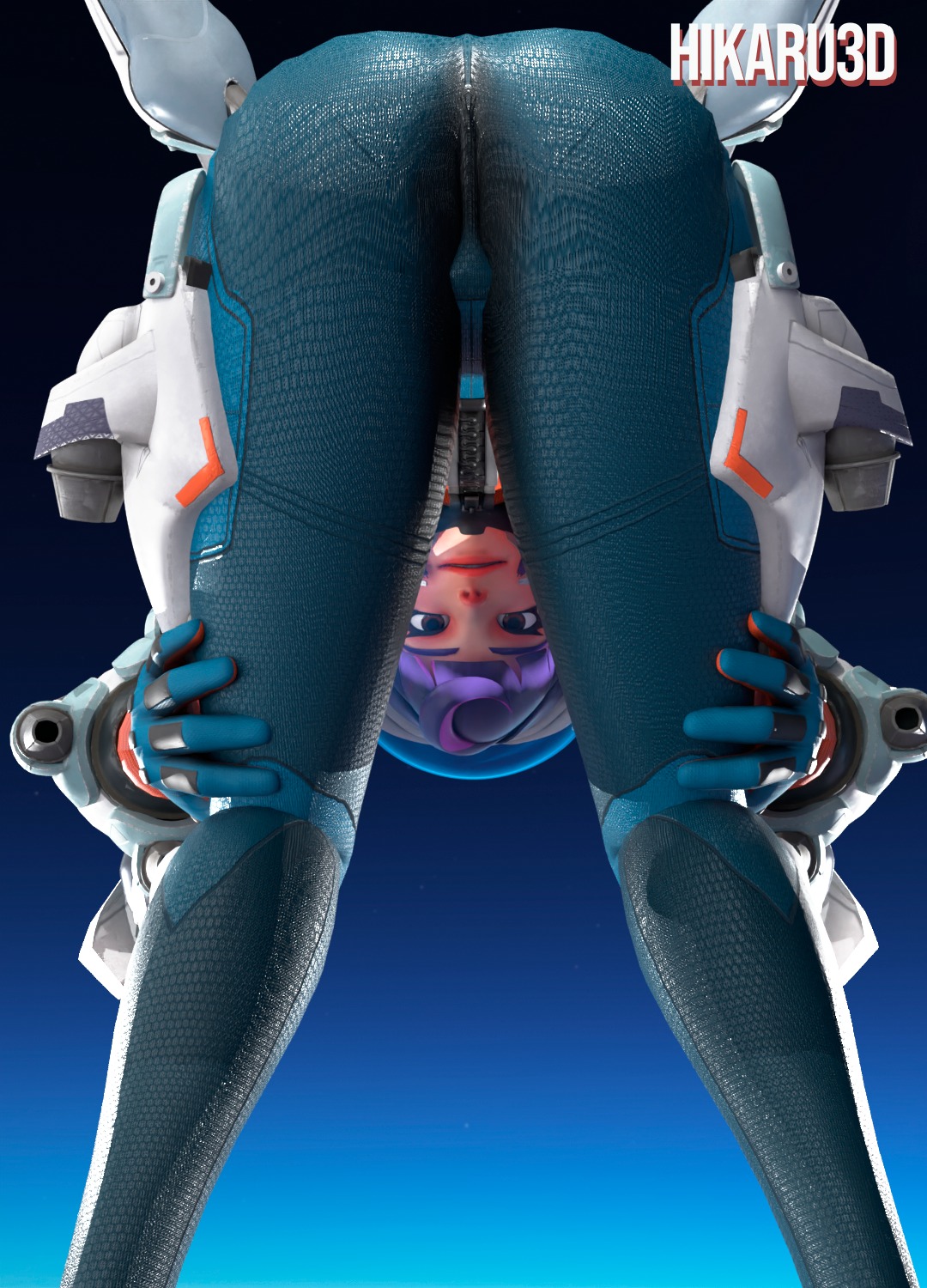 1girls, 2024, 3d, artist name, ass, ass focus, bangs, bending forward, bending over, bent over, blue background, bodysuit, brown eyes, clothed, clothed female, clothing, female, fully clothed, gloves, hair, handwear, hikaru3d, human, juno (overwatch), leg grab, light skin, light-skinned female, looking at viewer, looking between legs, multicolored hair, overwatch, overwatch 2, pink hair, pose, posing, purple hair, rear view, simple background, skin tight, solo, spacesuit, standing, thighs, two-tone hair