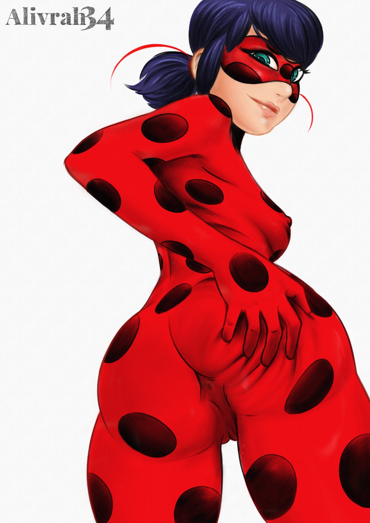 alivrah34, anus outline, ass, bodysuit, color, colored, female, female only, ladybug (character), marinette cheng, marinette dupain-cheng, miraculous ladybug, petite, presenting ass, solo, spread ass, tagme, viewed from below