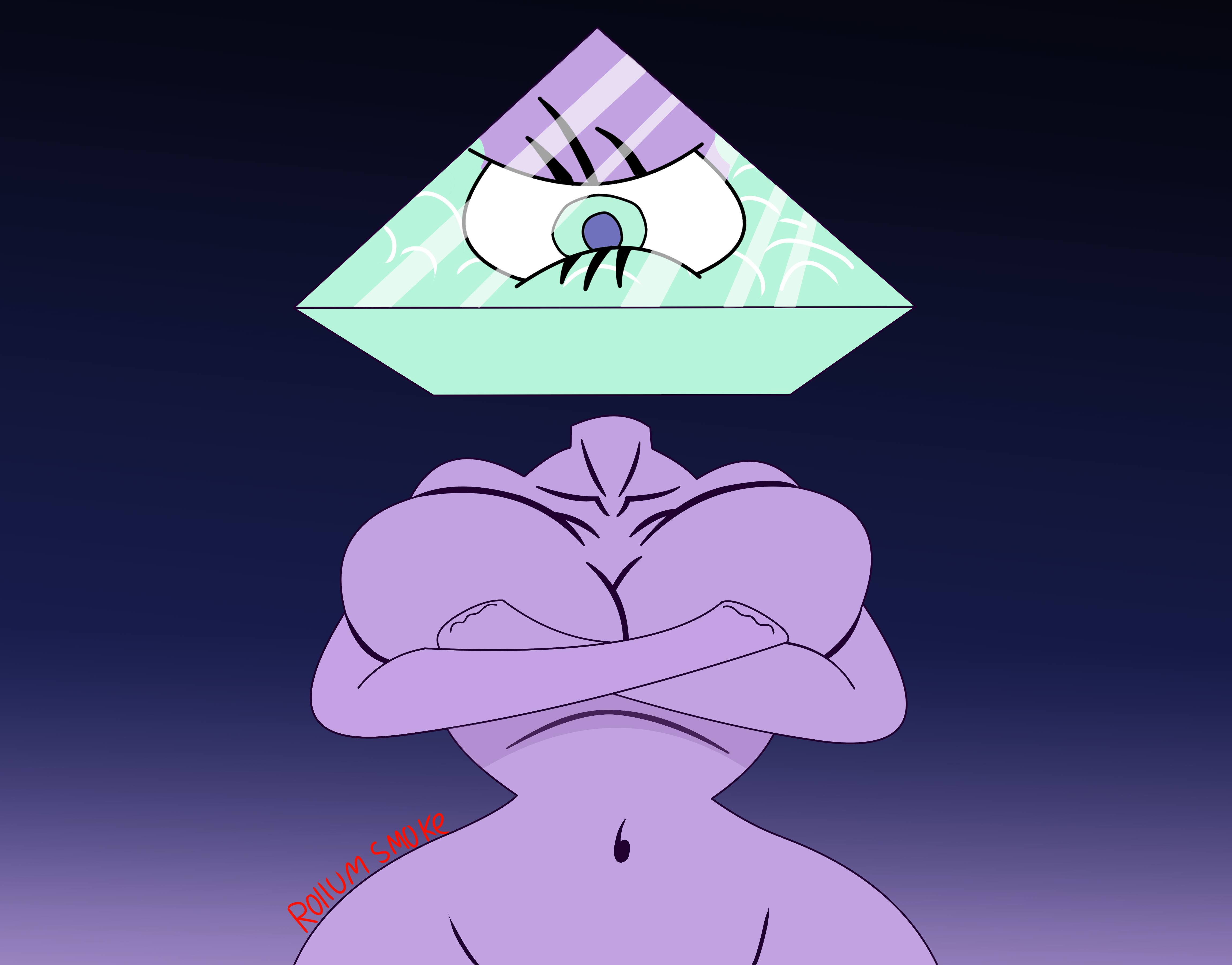 1 eye, 2d, 2d (artwork), angry, ankha ride (minus8), anthro, female, female only, floating head, iilluminaughtii, looking at viewer, looking down, looking down at viewer, purple body, pyramid, pyramid head (shape), rollumsmoke, shape head, solo, solo female, tagme, youtube, youtuber