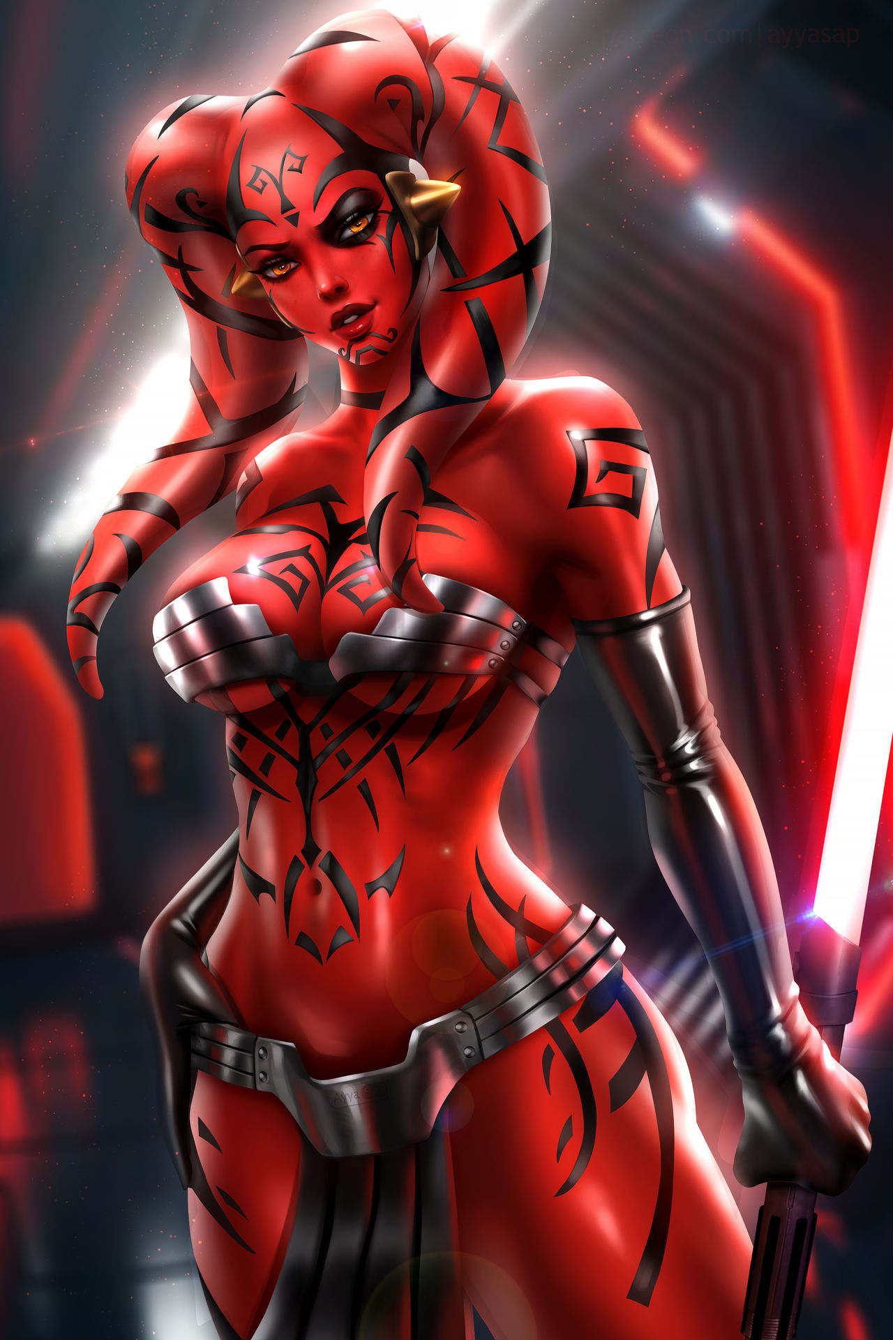 1girls alien alien_girl amber_eyes ayyasap bikini_top boots bubble_butt darth_talon female female_only high_heel_boots lightsaber lucasfilm platform_heels red_skin sci-fi science_fiction scifi sith solo solo_female star_wars star_wars:_legacy thighhighs twi'lek voluptuous