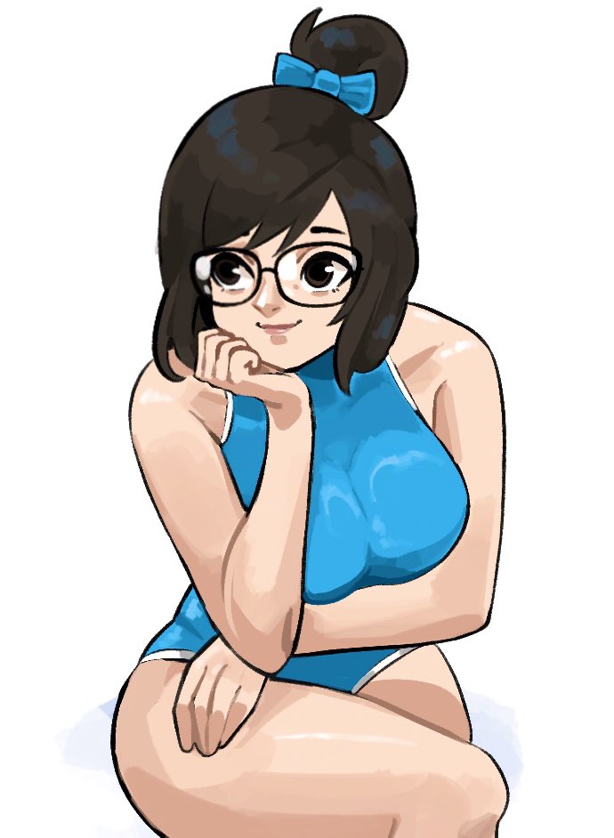 blizzard_entertainment brown_eyes brown_hair glasses mei-ling_zhou mei_(overwatch) mei_ling_zhou overwatch overwatch_2 selvish94 smiling_at_viewer swimsuit swimwear