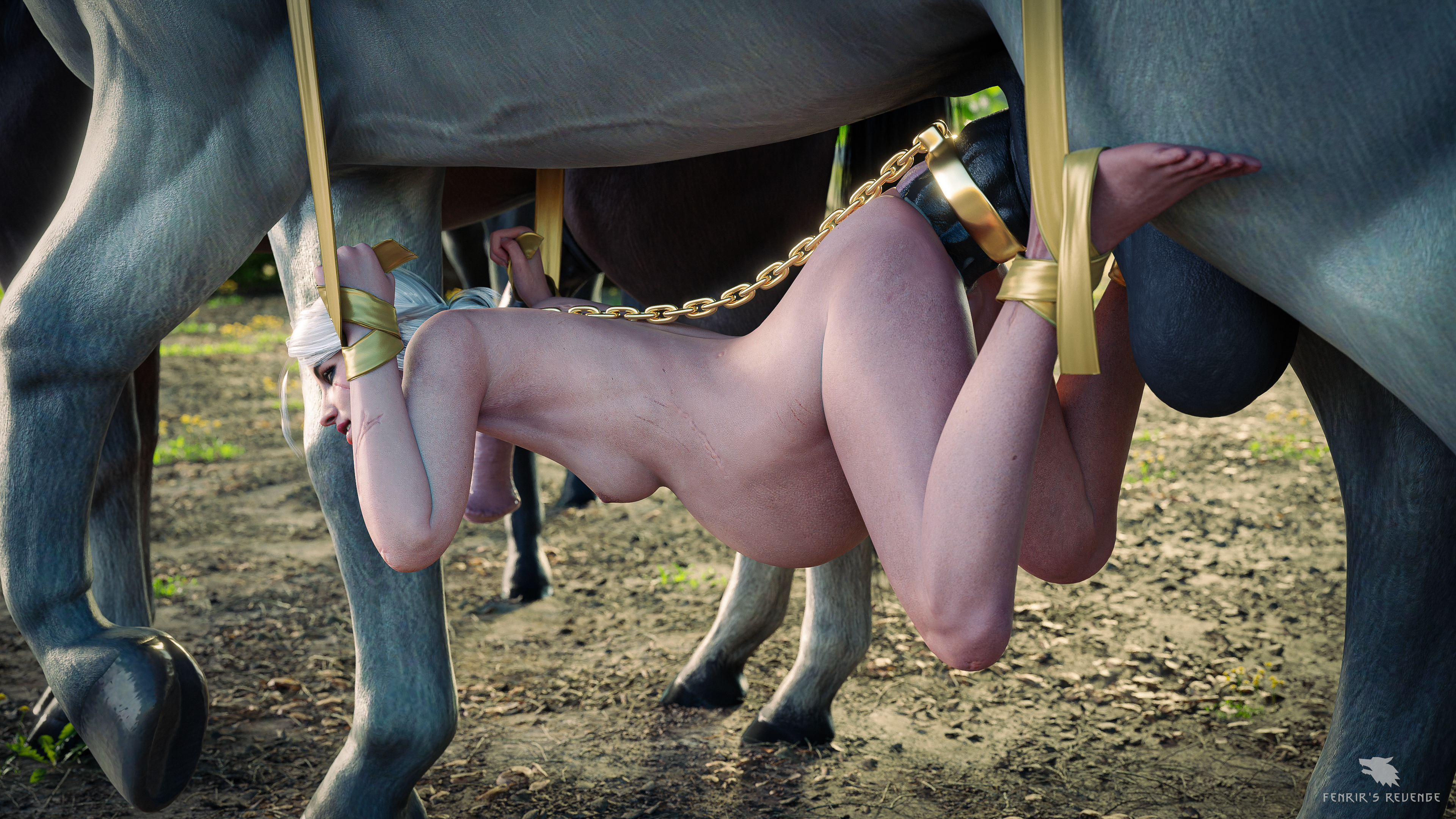 1girls, 3d, 4k, abs, absurdres, anal, anal sex, animal genitalia, areolae, ass, belly bulge, belly riding, blender, bondage, breasts, cd projekt red, ciri, cum, cum in ass, cum inflation, cum inside, deep penetration, erection, eyeshadow, female, fenrir'srevenge, gigantic penis, green eyes, highres, horse, horsecock, huge cock, inflation, large penis, long penis, male, mascara, nipples, nude, penis, pleasure face, rolling eyes, runny makeup, scar, sex, skinny, slim, small ass, stomach bulge, suspended, the witcher (series), the witcher 3: wild hunt, tied hair, white hair, witch, zoophilia