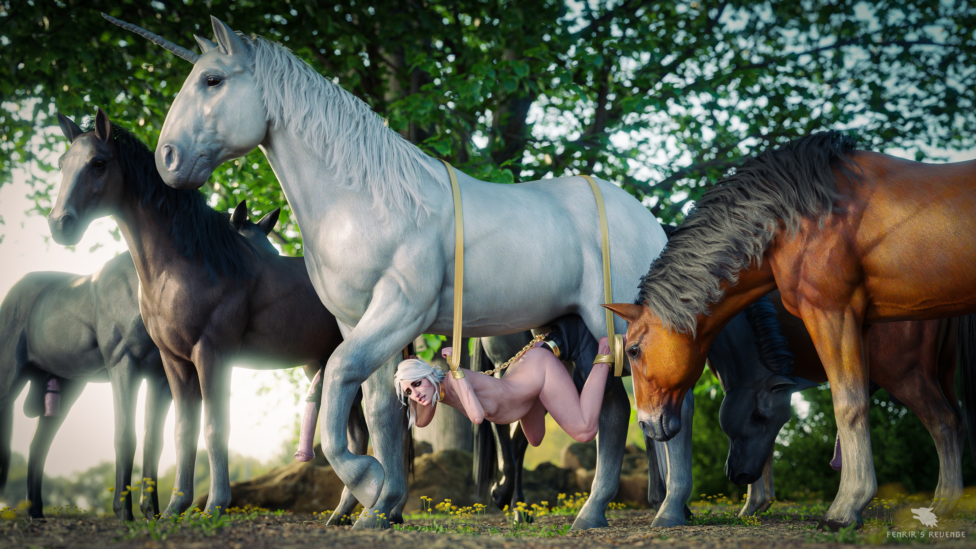 1girls, 3d, 4k, abs, absurdres, anal, anal sex, animal genitalia, belly bulge, belly riding, blender, bondage, cd projekt red, ciri, deep penetration, erection, eyeshadow, female, fenrir'srevenge, gigantic penis, green eyes, highres, horse, horsecock, huge cock, large penis, long penis, male, mascara, nude, penis, pleasure face, rolling eyes, runny makeup, scar, sex, skinny, slim, small ass, stomach bulge, suspended, the witcher (series), the witcher 3: wild hunt, tied hair, undercarriage, white hair, witch, zoophilia