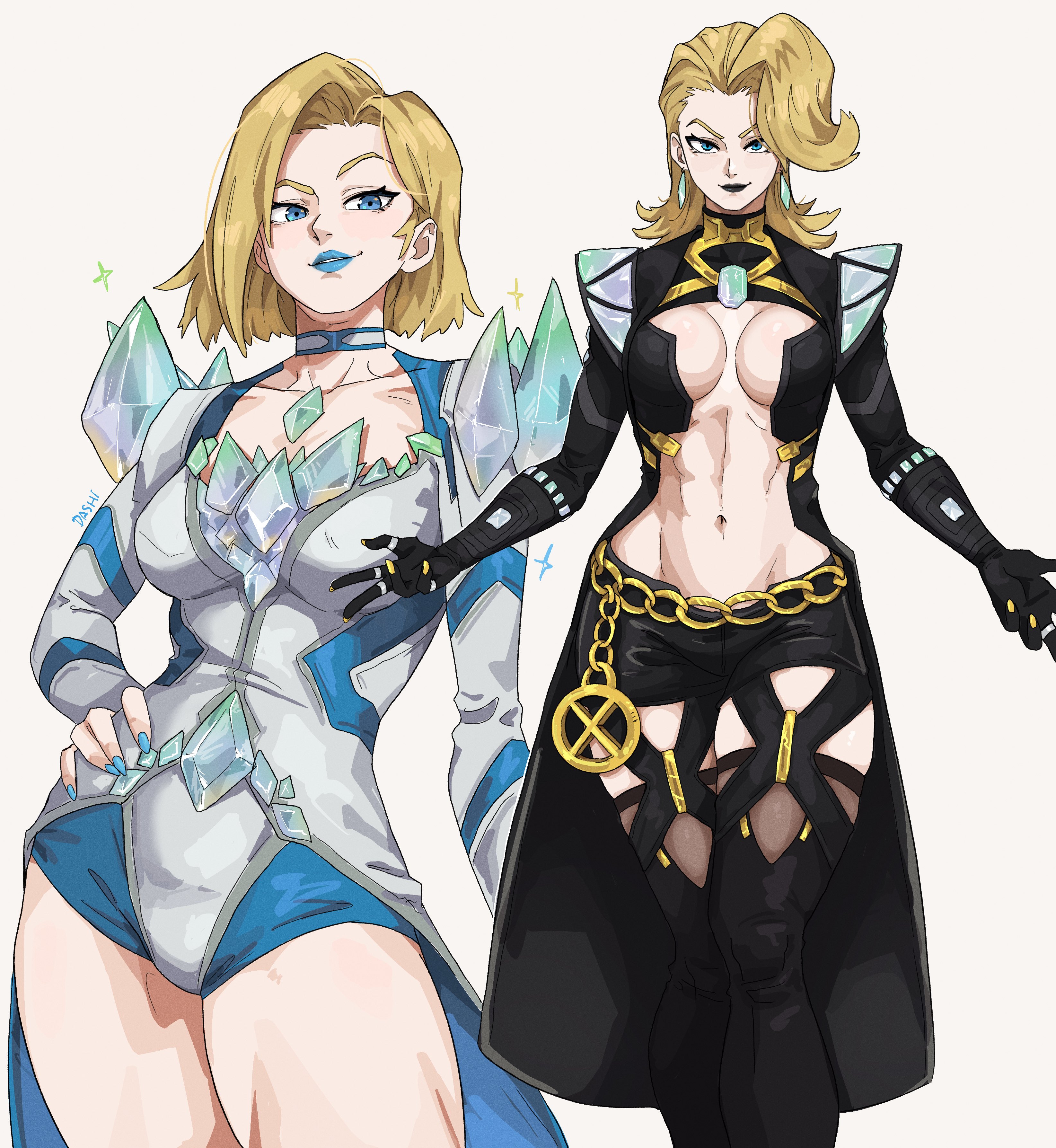 1girls, black lipstick, blonde female, blonde hair, blue lipstick, blue nails, bob cut, boots, breasts, dashi art, emma frost, emma frost (marvel rivals), emma frost (x-revolution), female, female focus, female only, hi res, high heel boots, high heels, large breasts, light skin, light-skinned female, looking at viewer, marvel, marvel comics, marvel rivals, solo, thick thighs, thighs, wide hips, x-men