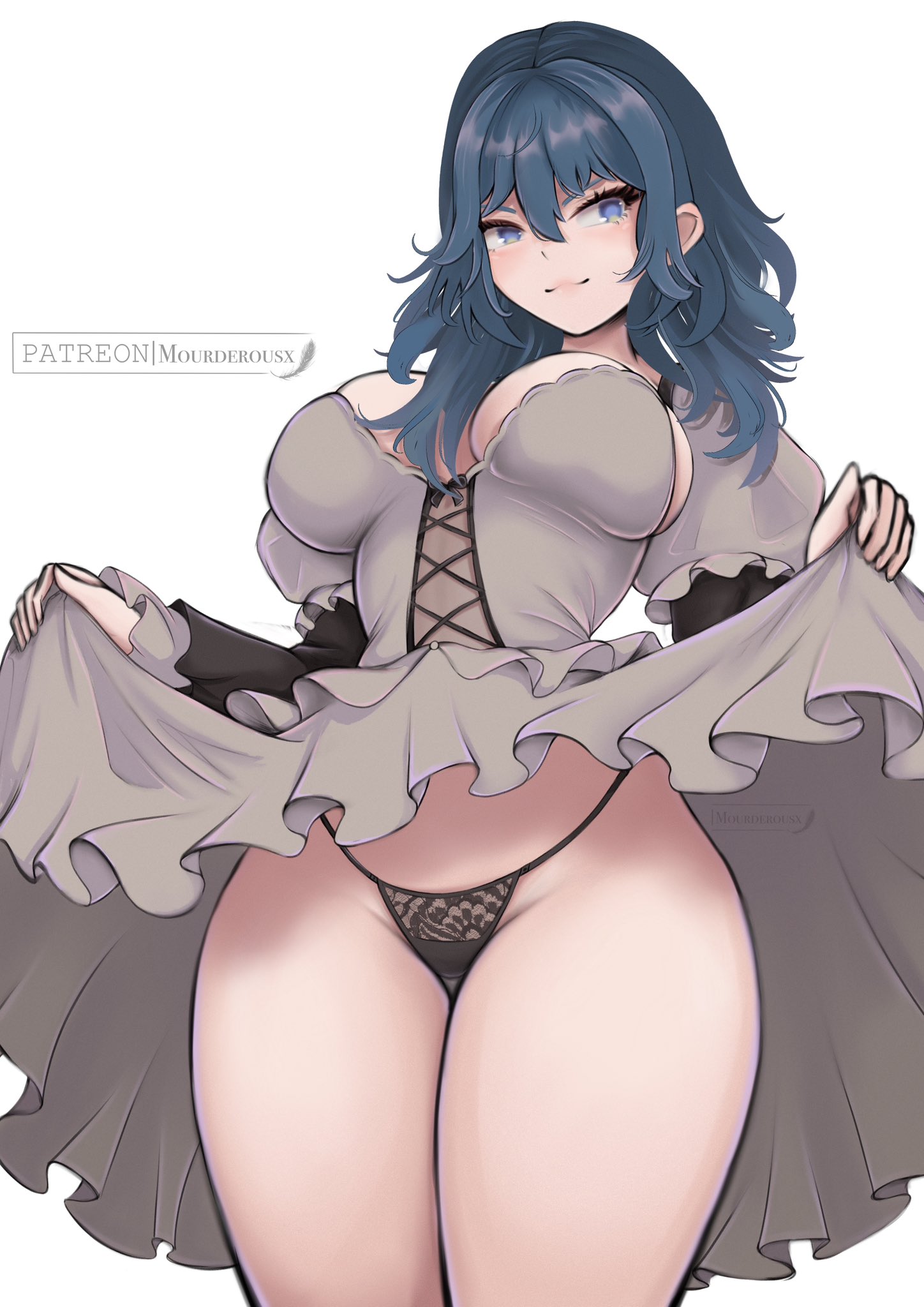 1girls, breasts, byleth (fire emblem), byleth (fire emblem) (female), female, female focus, female only, fire emblem, fire emblem: three houses, large breasts, light skin, light-skinned female, maid, mourderousx, solo, thick thighs, thighs, wide hips