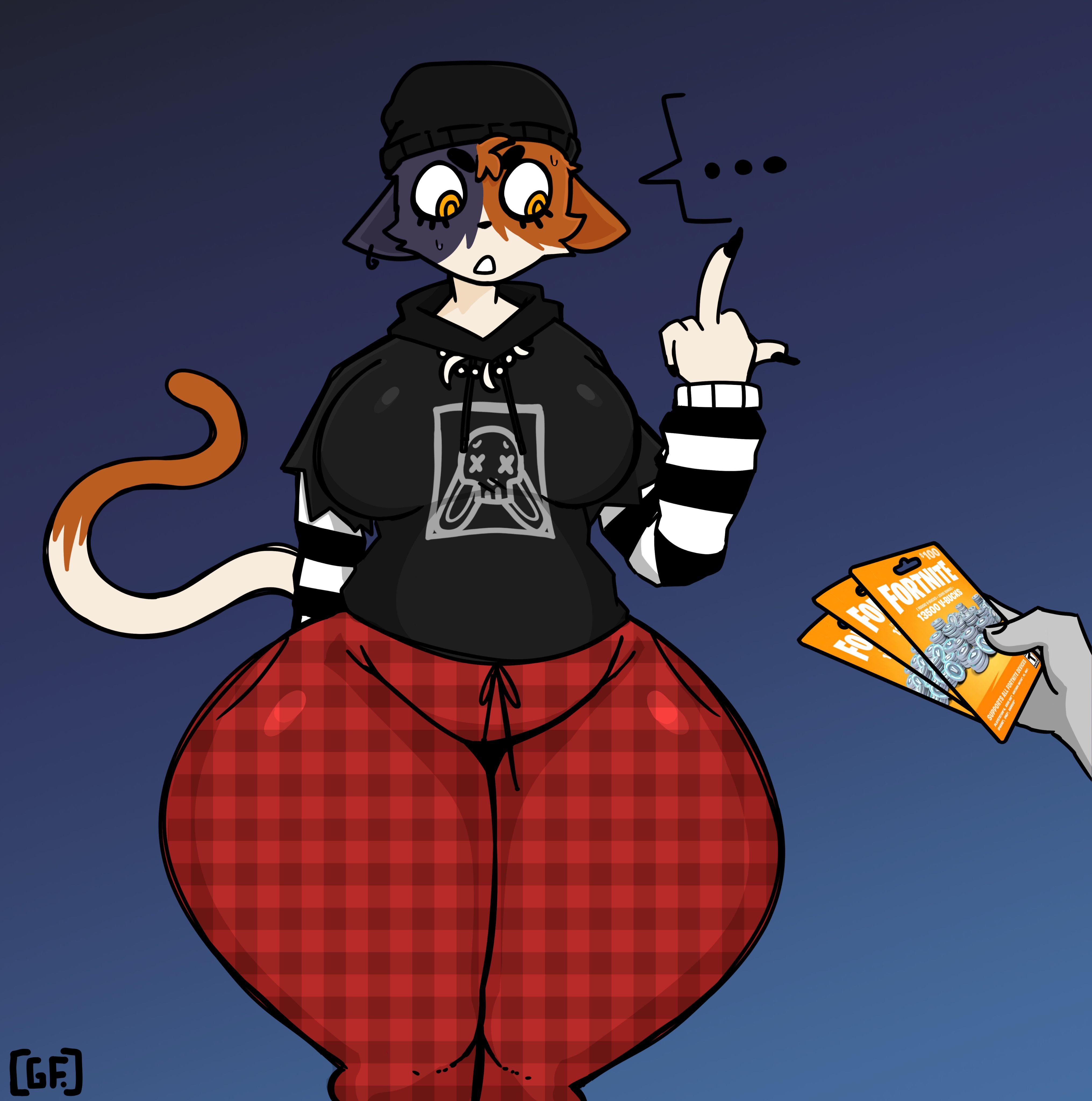 beanie, big breasts, breasts, bribe, cat ears, cat girl, cat tail, catgirl, feline, female, female only, fortnite, ghostfuckrr, meow skulls (fortnite), middle finger, piercing, shocked, thick thighs, tight clothing, vbucks, wide hips