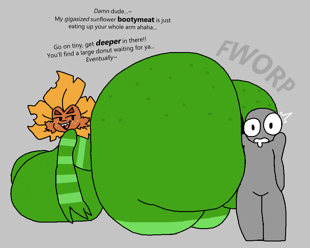 abs, anon, anthro, ass, big breasts, butt digging, electronic arts, flora fauna, freckles, giantess, larger female, mishkanarium, oc, plant, plantie, plants vs zombies, popcap games, primal sunflower (pvz), sunflower (pvz), susie (lewdledoodle), tagme, video game character