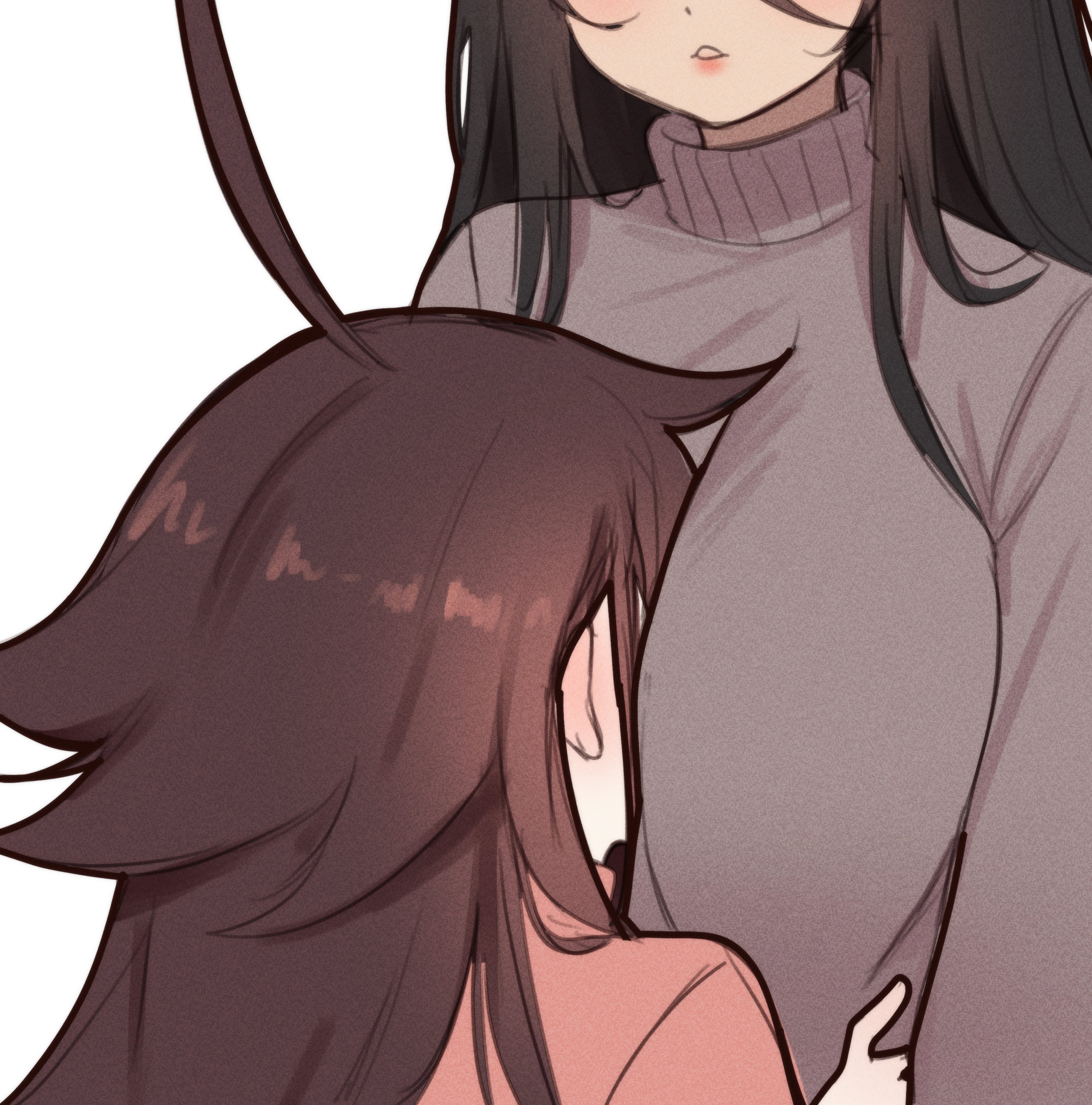 2girls, big breasts, breasts, brown eyes, brown hair, female, female focus, female only, fully clothed, large breasts, sky (skyaboveme), skyaboveme, virtual youtuber