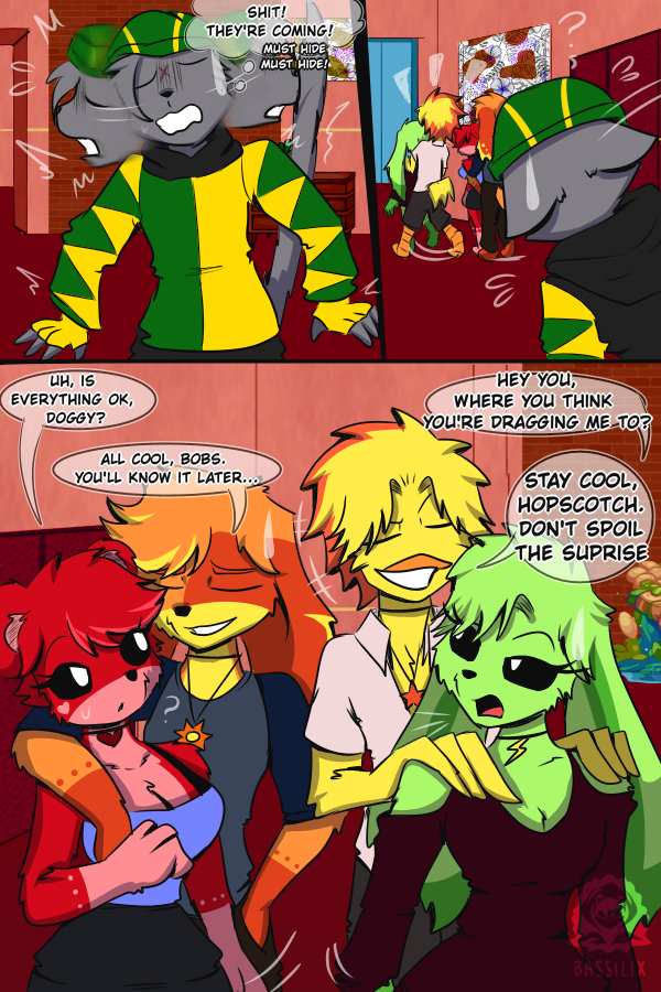 anthro anthro_on_anthro bassilixxx23 bobby_bearhug comic critters_(poppy_playtime) dogday dogday_(poppy_playtime) hoppy_hopscotch hoppy_hopscotch_(poppy_playtime) kickinchicken kickinchicken_(poppy_playtime) oc poppy_playtime smiling_critters