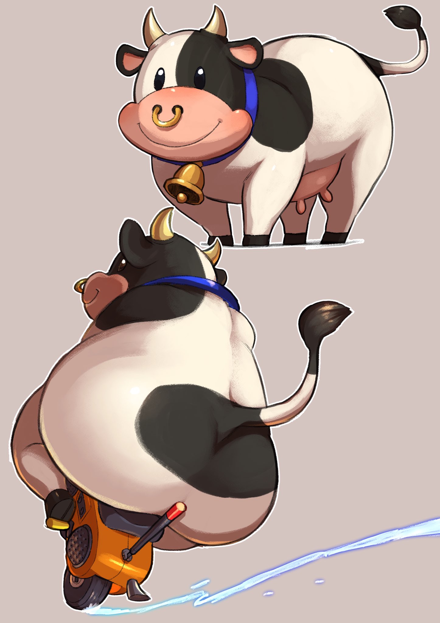 1girls, ass, bottom heavy, bovid, bovine, cow (mario), female, female only, feral, large ass, mario (series), mario kart, mario kart world, moo moo (mario), moo moo meadows cow, motorcycle, nintendo, ricethehardcore, thick legs, thick thighs, tune thumper (mario kart), vehicle