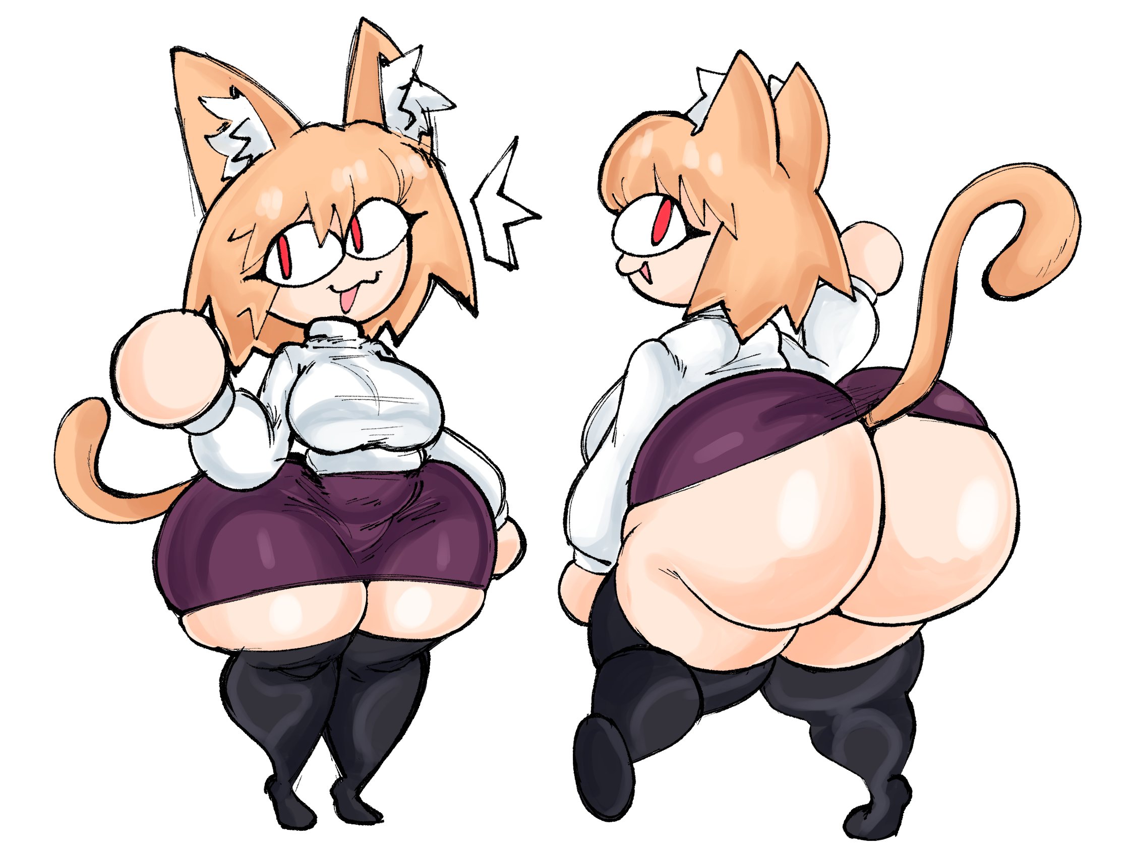 1girls, 2d, animal ears, anthro, anthro female, anthro only, ass, big ass, big breasts, breasts, bubble ass, bubble butt, cat ears, dork boi, feline, female, female only, furry, huge ass, huge breasts, lewd dorky, neco-arc, solo, thick thighs, white background, wide hips