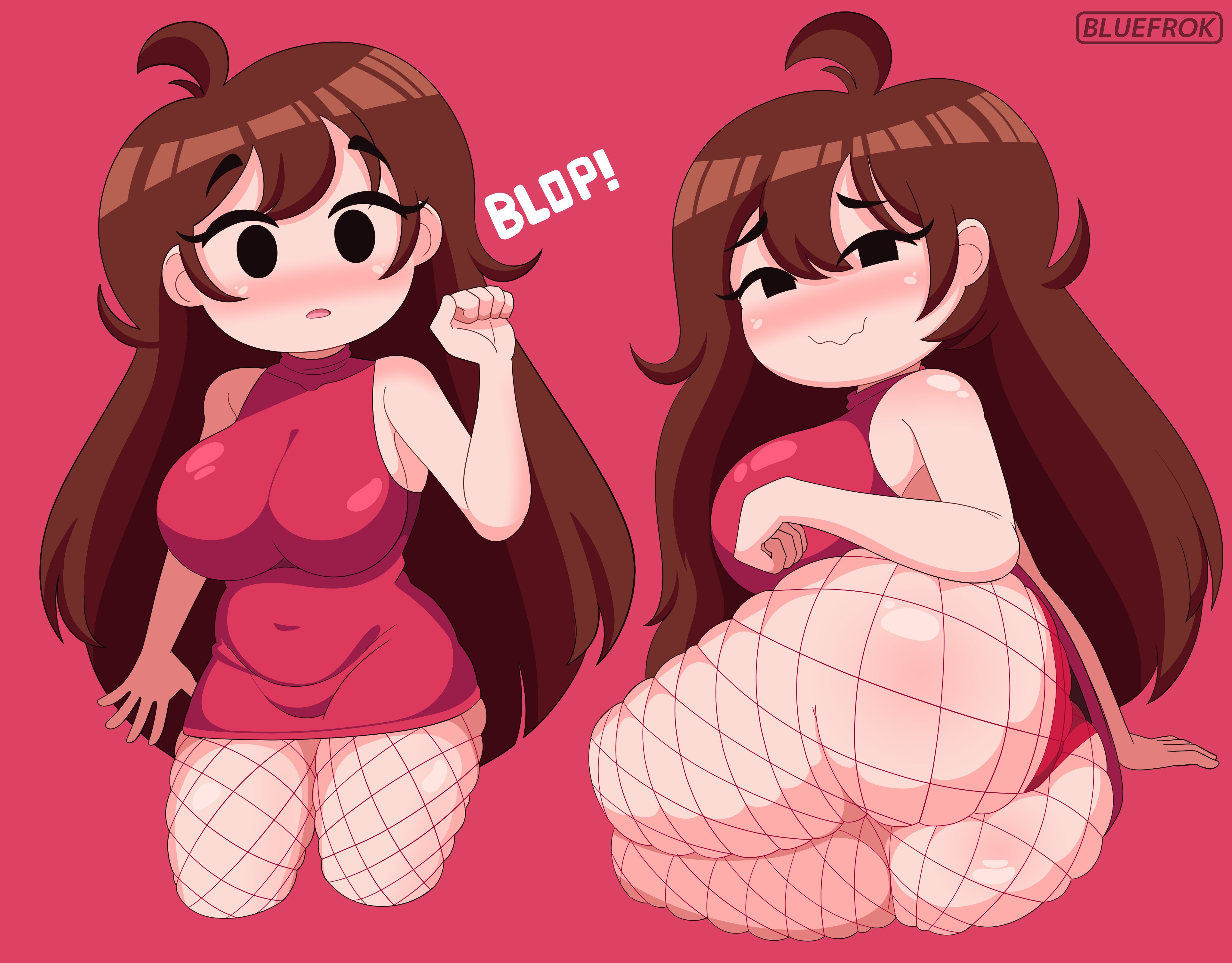 1girls, ass, big ass, big breasts, black eyes, bluefrok, blush, breasts, brown hair, clothing, dress, female, female only, fishnet, fishnet legwear, fishnets, friday night funkin, girlfriend (friday night funkin), hair, huge breasts, long hair, panties, red dress, red panties, short dress, smile, solo, solo female, thick thighs, thighs