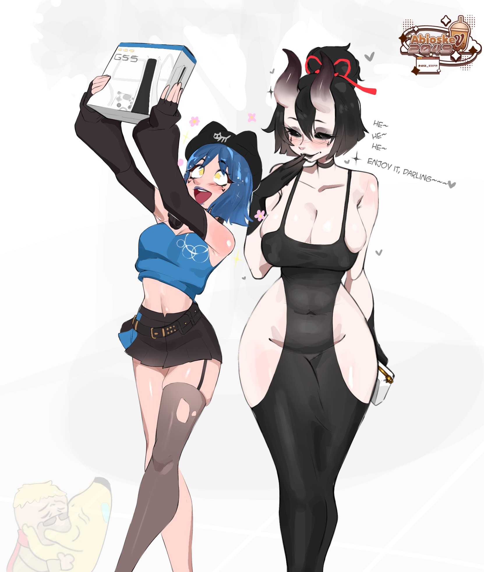 abioske, agent jones, asian, asian female, ass, belly, big ass, big breasts, big thighs, black eyes, black hair, black sclera, blue hair, boobs bigger than head, boobs out, breasts, breasts bigger than head, breasts out, cleavage, cleavage overflow, demon, demon girl, demon horns, demon humanoid, demoness, dress, english, english text, female, fortnite, fortnite: battle royale, gloves, hope (fortnite), huge ass, huge breasts, huge thighs, japanese female, light body, light skin, light-skinned female, miniskirt, night rose, oni, oni female, oni horns, pale body, pale skin, pale-skin, pale-skinned female, peely, playstation, playstation 5, playstation console, plump ass, plump breasts, plump butt, plump thighs, ps5, ps5 console, seductive, seductive body, seductive eyes, seductive female, seductive gaze, seductive look, seductive pose, seductive smile, skirt, speaking, sugar mommy, talking, text, thick ass, thick hips, thick legs, thick thighs, thighhighs, tight clothes, tight clothing, tight dress, tits bigger than head, tits out, useless clothes, useless clothing, video game, video game character, video games