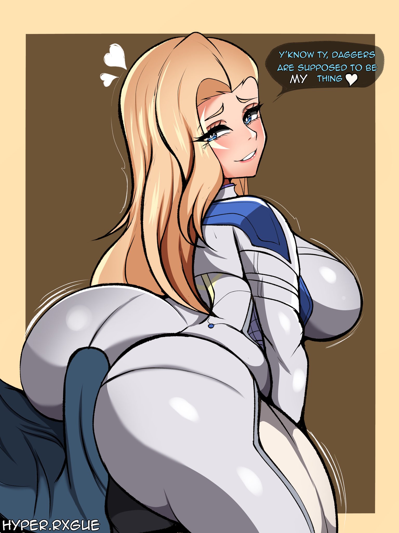 1boy, 1girls, ass, assjob, big ass, blonde hair, blue eyes, bottom heavy, breasts, bubble ass, bubble butt, buttjob, canon couple, cloak (marvel rivals), cloak (marvel), cloak and dagger, clothing, covered assjob, covered buttjob, dagger (marvel rivals), dagger (marvel), dark skin, dark-skinned male, dialogue, erection, erection under clothes, fat ass, female, hot dogging, huge ass, hyperrxgue, interracial, large ass, male, marvel, marvel comics, marvel rivals, pantylines, smile, tandy bowen, text, thick ass, thick thighs, tyrone johnson, wide hips