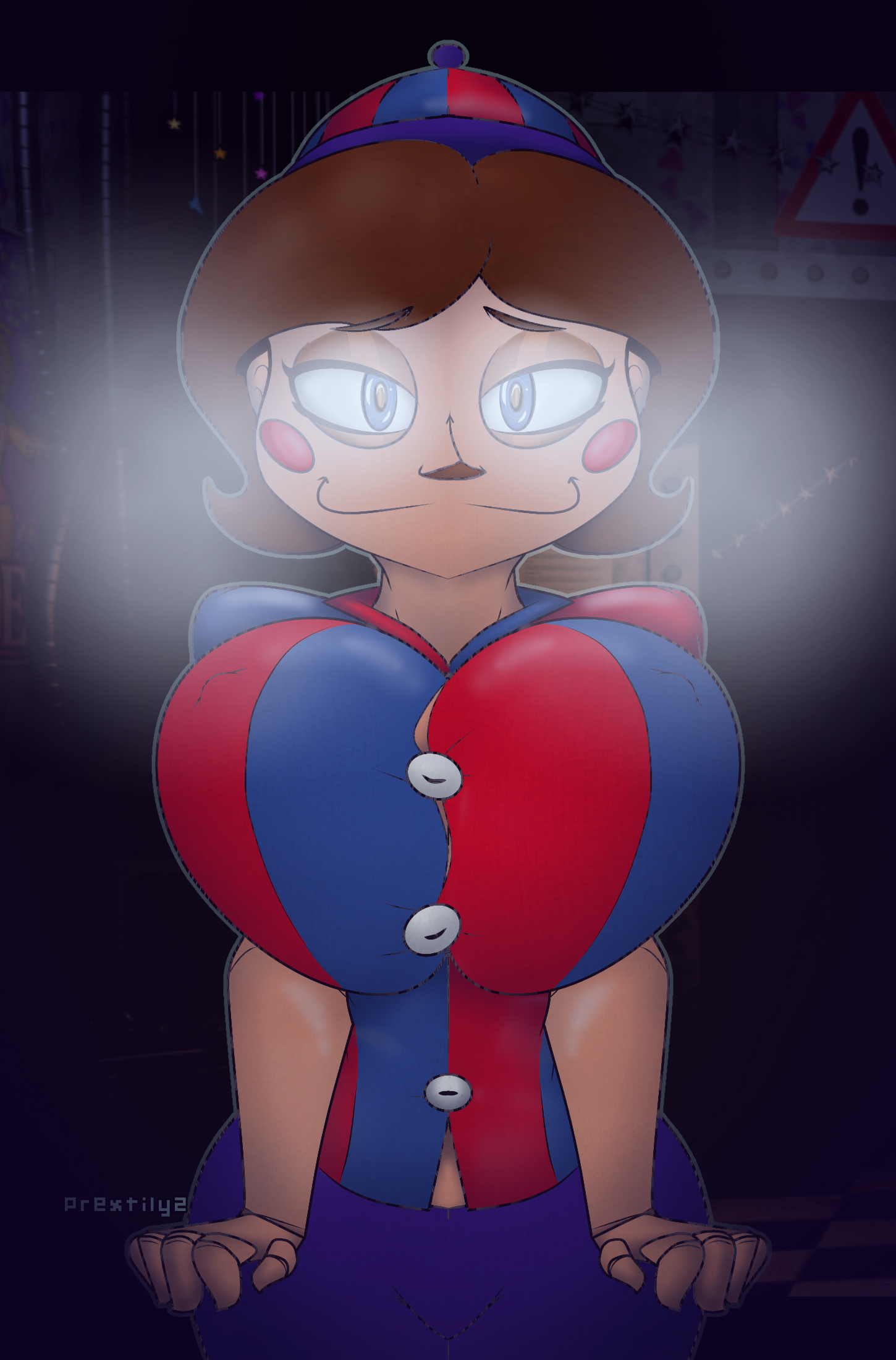 balloon boy (fnaf), breasts, clothed, clothing, female, female only, five nights at freddy's, five nights at freddy's (film), five nights at freddy's 2, genderswap, genderswap (mtf), looking at viewer, prextilyz, rule 63, solo, squeezing breast, squeezing breasts together, squeezing own breasts, standing, tagme