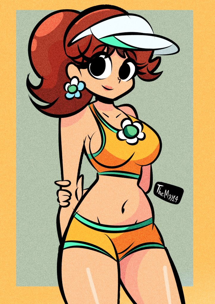 1girls, breasts, diego mejia, female, jpeg, mario (series), mario kart, mario kart world, nintendo, official alternate costume, princess daisy, princess daisy (swimwear), solo