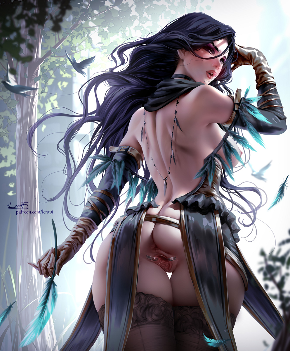 1girls, aleriia v, anus, ass, big ass, brown gloves, cd projekt red, female, female only, gloves, lerapi, looking at viewer, looking back, pussy, realistic, solo, spread pussy, the witcher (series), the witcher 3: wild hunt, yennefer