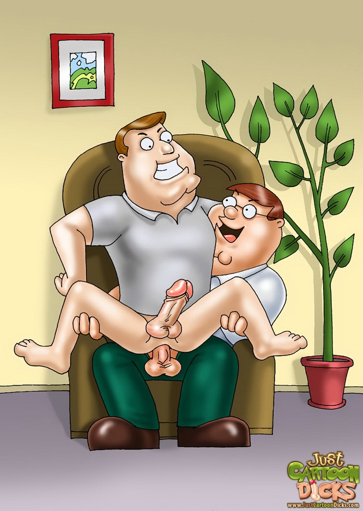 2boys anal_penetration anal_sex best_friends bottomless brown_hair cleft_chin couch erection family_guy fat_man fuzzy_door_productions gay green_pants joe_swanson justcartoondicks.com male male_only padre_de_familia paraplegia penis peter_griffin plant watermark web_address yaoi