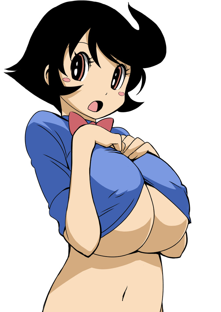 1girls black_hair breasts female large_breasts marvelous_melmo melmo muramasa_mikado osamu_tezuka_works shirt short_hair solo underboob