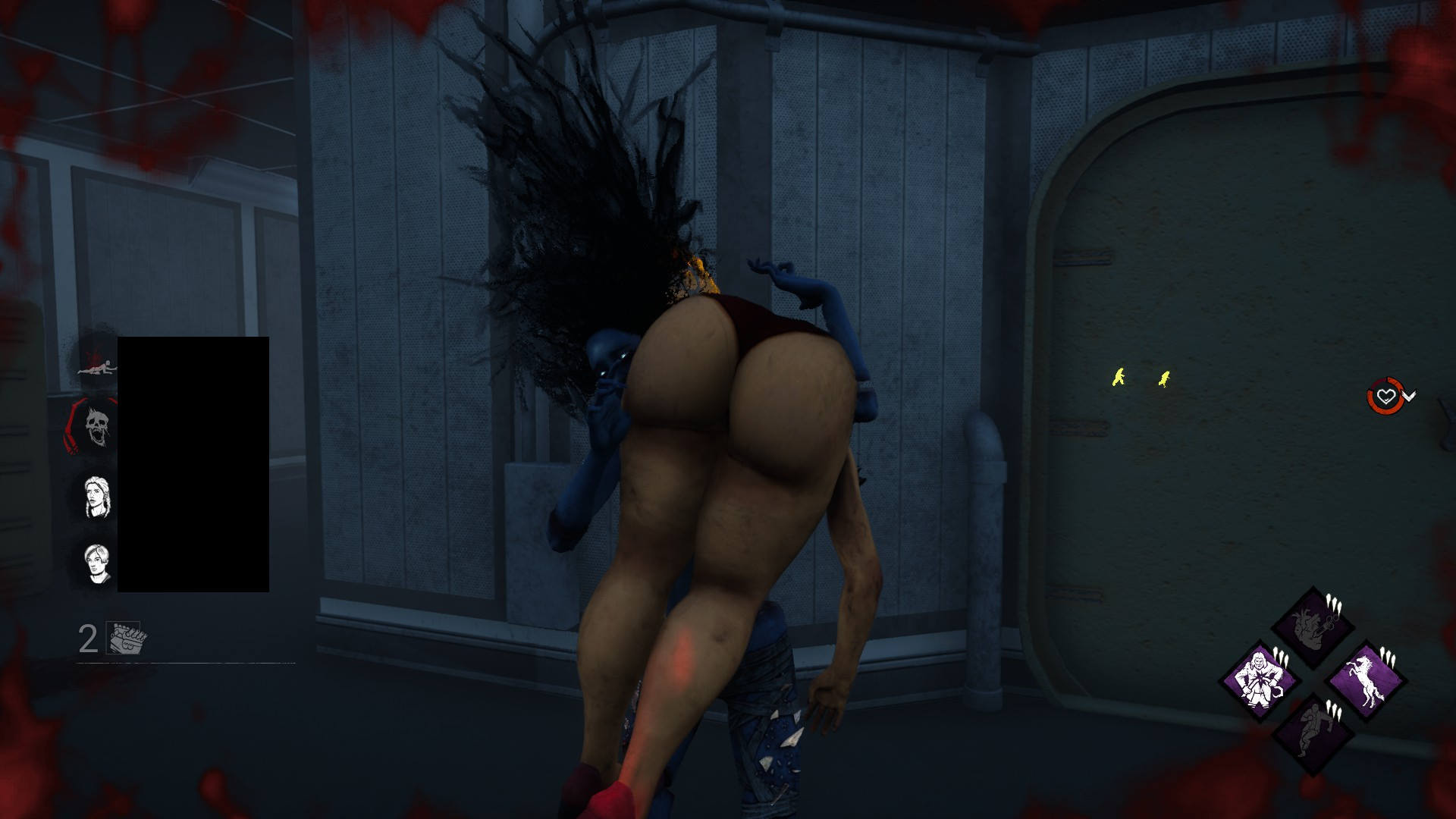 2girls, 3d, ass, bbw, big ass, big butt, black hair, blood, blue skin, carrying, dead by daylight, defeated, female, female focus, female only, forced, ghost, ghost girl, huge ass, huge butt, jane romero, large ass, long hair, panties, screencap, screenshot, spirit, the spirit (dead by daylight), thick, thick ass, thick thighs, underwear, white body, white eyes, white skin