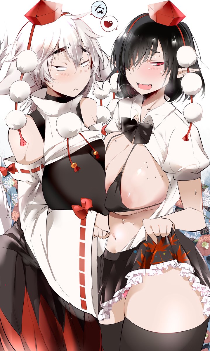 asymmetrical_docking big_breasts big_nipples breast_to_breast female/female huge_breasts momiji_inubashiri nipple_bulge shameimaru_aya tagme tannkobuiwa tengu touhou wolf_girl youkai yuri