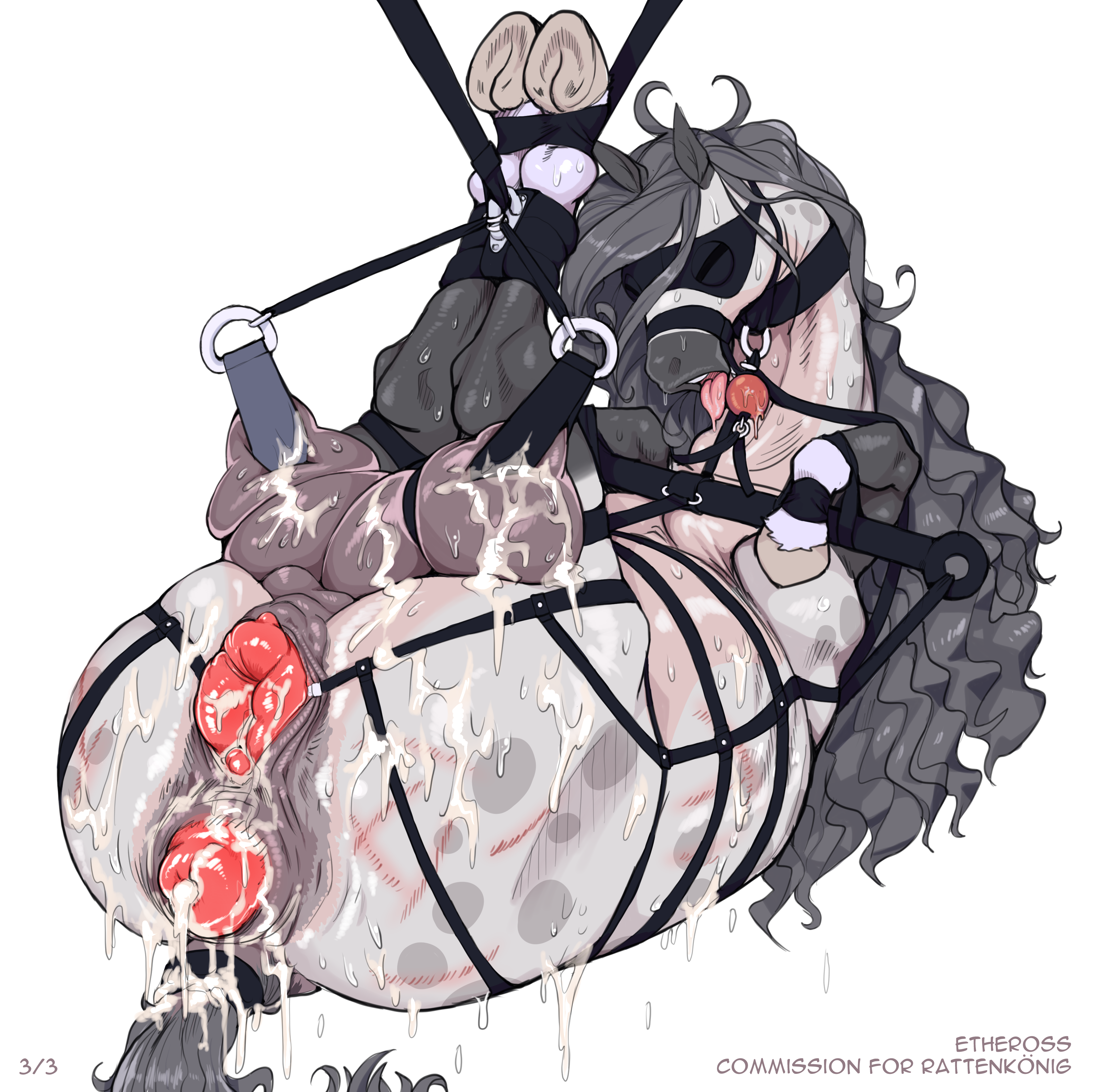 1girls, 2021, absurd res, after sex, anal prolapse, anus, bodily fluids, bondage, bound, breasts, crotchboobs, cum, equid, equine, etheross, female, feral, furry, genital fluids, genitals, hi res, horse, mammal, prolapse, prolapsed anus, prolapsed pussy, pussy, simple background, solo, tongue, tongue out, vaginal prolapse, whip marks, white background