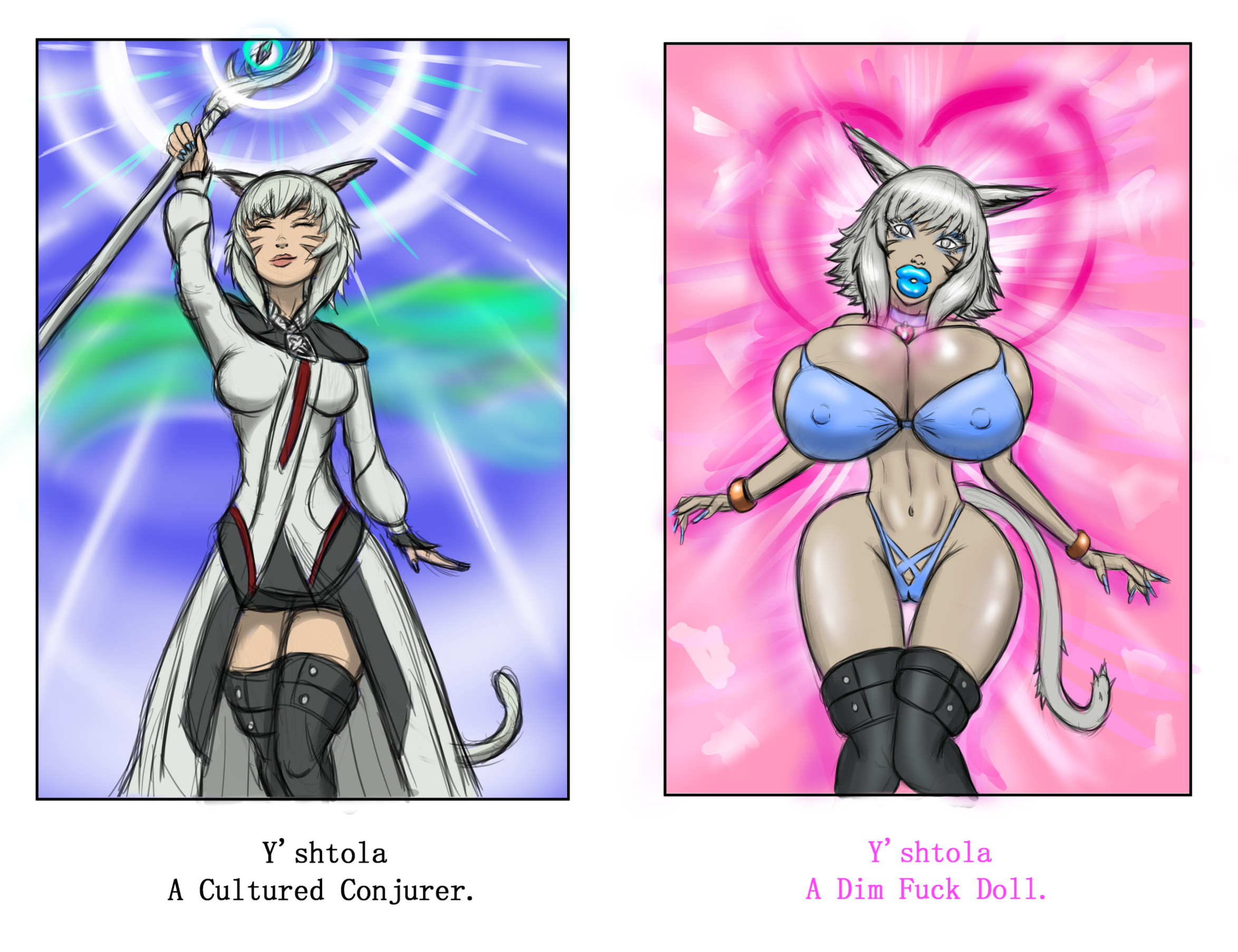 ass, ass expansion, before and after, bimbo, bimbofication, bradtanker3, brain drain, brainwashing, breast expansion, breast growth, breast growth (enlargement), breasts, cat girl, catgirl, female, final fantasy, final fantasy xiv, huge ass, huge breasts, hyper bimbo, miqo'te, thick lips, thick thighs, transformation, wide hips, y'shtola