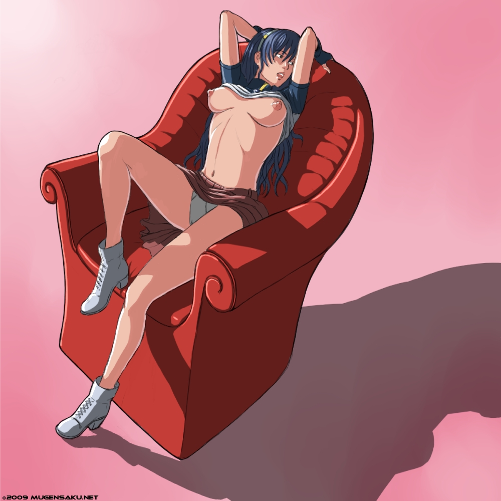 1girls athena_asamiya breasts breasts_out female female_only king_of_fighters mugensaku panties partially_clothed shadow shirt_lift snk solo solo_female tagme