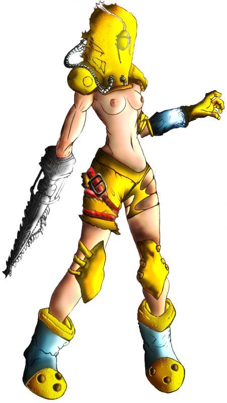 armor beige_skin bioshock boots breasts clothes color female female_only footwear nipples rosie rule_63 simple_background solo standing torn_clothes white_background