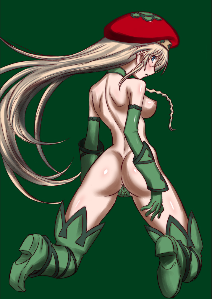 allean alleyne ass blonde_hair blue_eyes breasts female gloves long_hair nipples pointy_ears queen's_blade