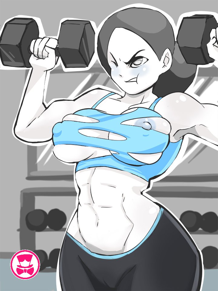 1girls, abs, areola, areolae, big breasts, breasts, clothing, female, female focus, female only, gym, nintendo, nipple slip, no nostrils, schpicy, small nose, solo, solo female, wardrobe malfunction, white skin, wii fit, wii fit trainer, wii fit trainer (female), workout, workout clothing
