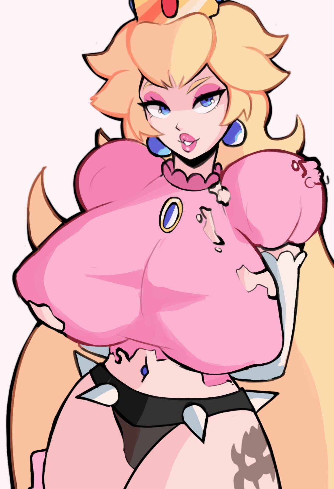 1girls, 2021, aidancore, big breasts, blonde hair, blue eyes, breasts, female, huge breasts, mario (series), nintendo, nipple bulge, princess, princess peach, solo, solo female, tagme, thick thighs, torn clothes