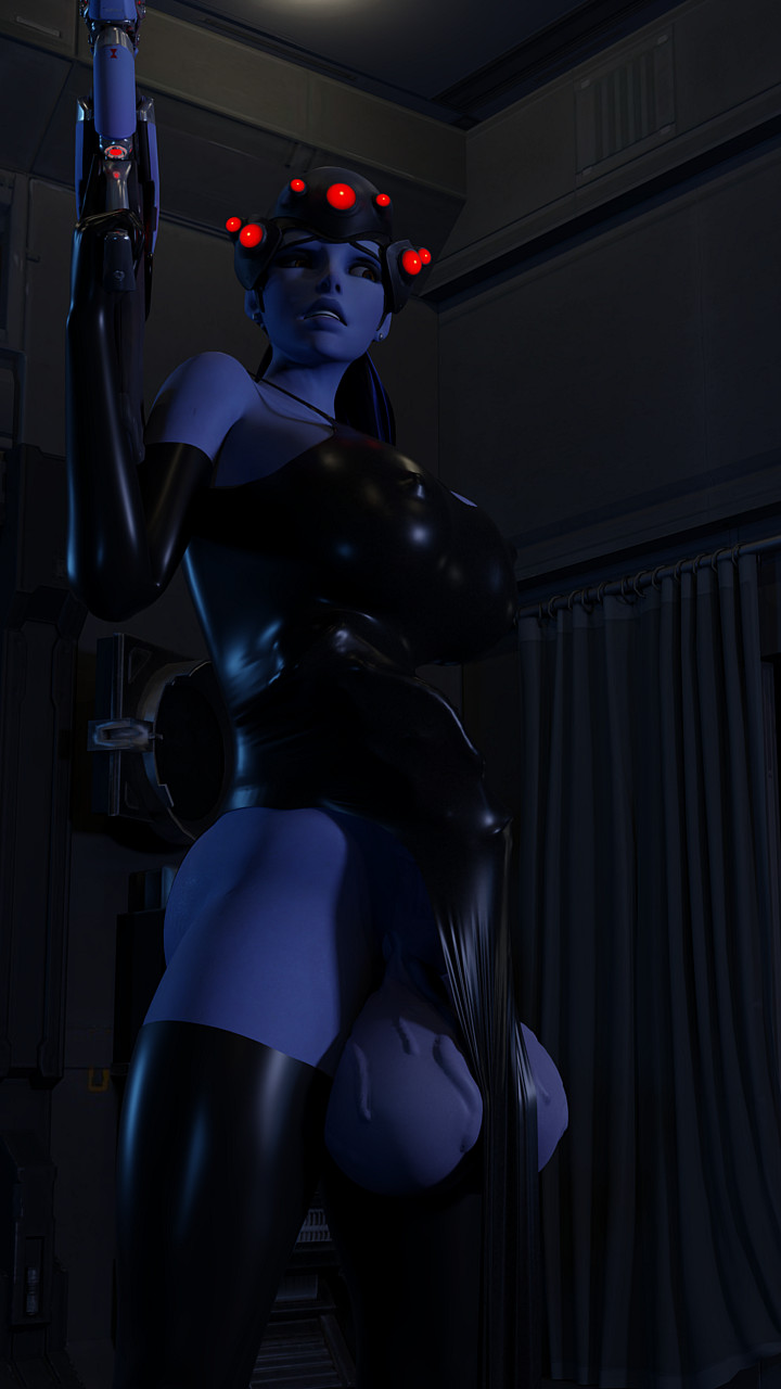 3d big_balls blender blue_hair blue_skin elbow_gloves futanari horsecock huge_breasts huge_cock huge_penis huge_testicles large_penis large_testicles latex long_hair overwatch thick_thighs thighhighs tight_clothing veiny_penis veiny_testicles widowmaker zccblp