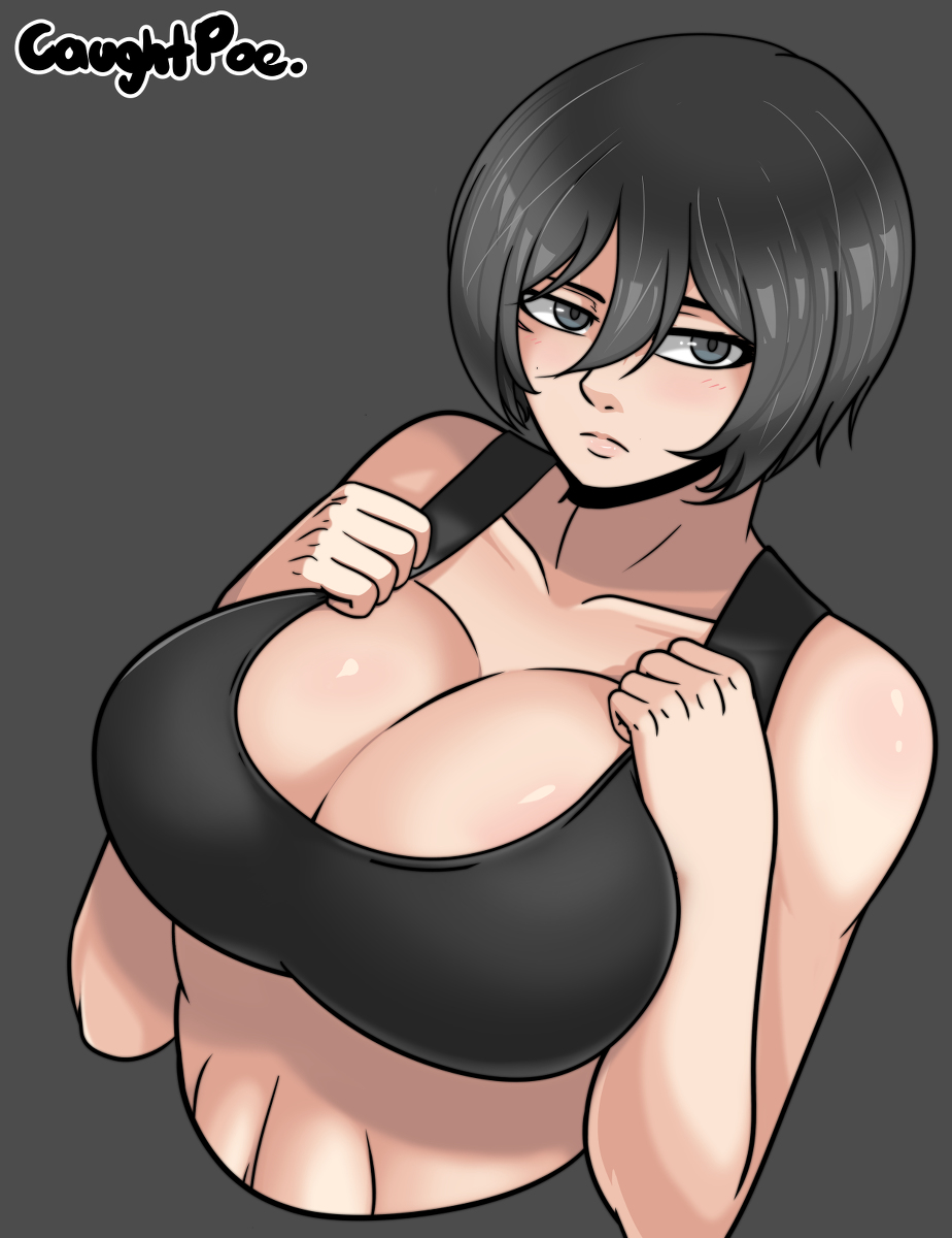 1girls alternate_version_available attack_on_titan big_breasts black_hair breasts caughtpoe cleavage clothed clothing female female_focus female_only grey_eyes large_breasts light-skinned_female looking_away mikasa_ackerman shingeki_no_kyojin short_hair solo solo_female solo_focus sports_bra unhappy_female white_skin