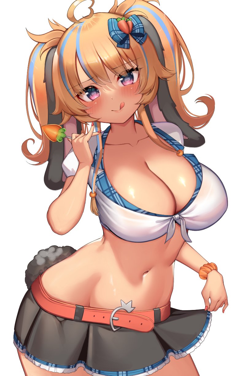 1girls, big breasts, breasts, bunny gif, female, female only, indie virtual youtuber, orange hair, purple eyes, virtual youtuber