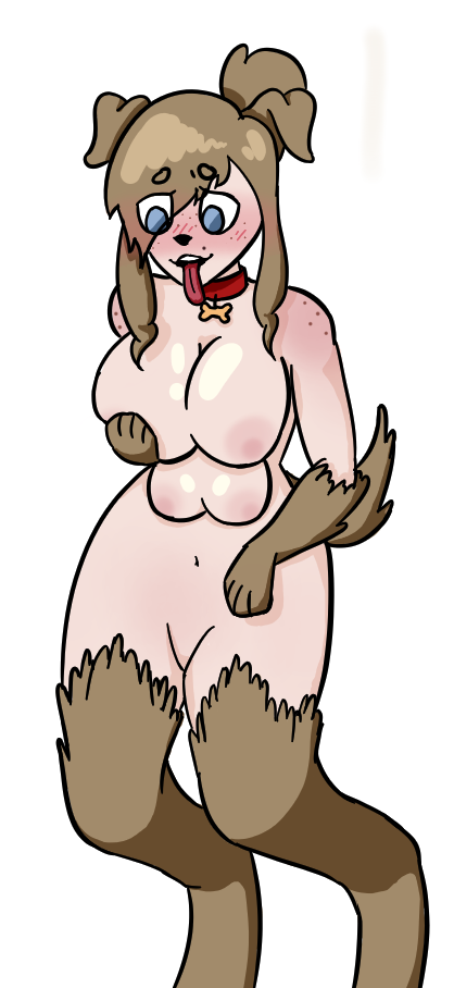 anthro breasts canid canine collar female genitals humanoid lilywithanie mammal multi_breast solo transformation