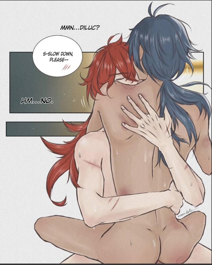 2boys, artist request, diluc (genshin impact), genshin impact, incest, kaeya (genshin impact), kissing, male, male only, male/male, yaoi