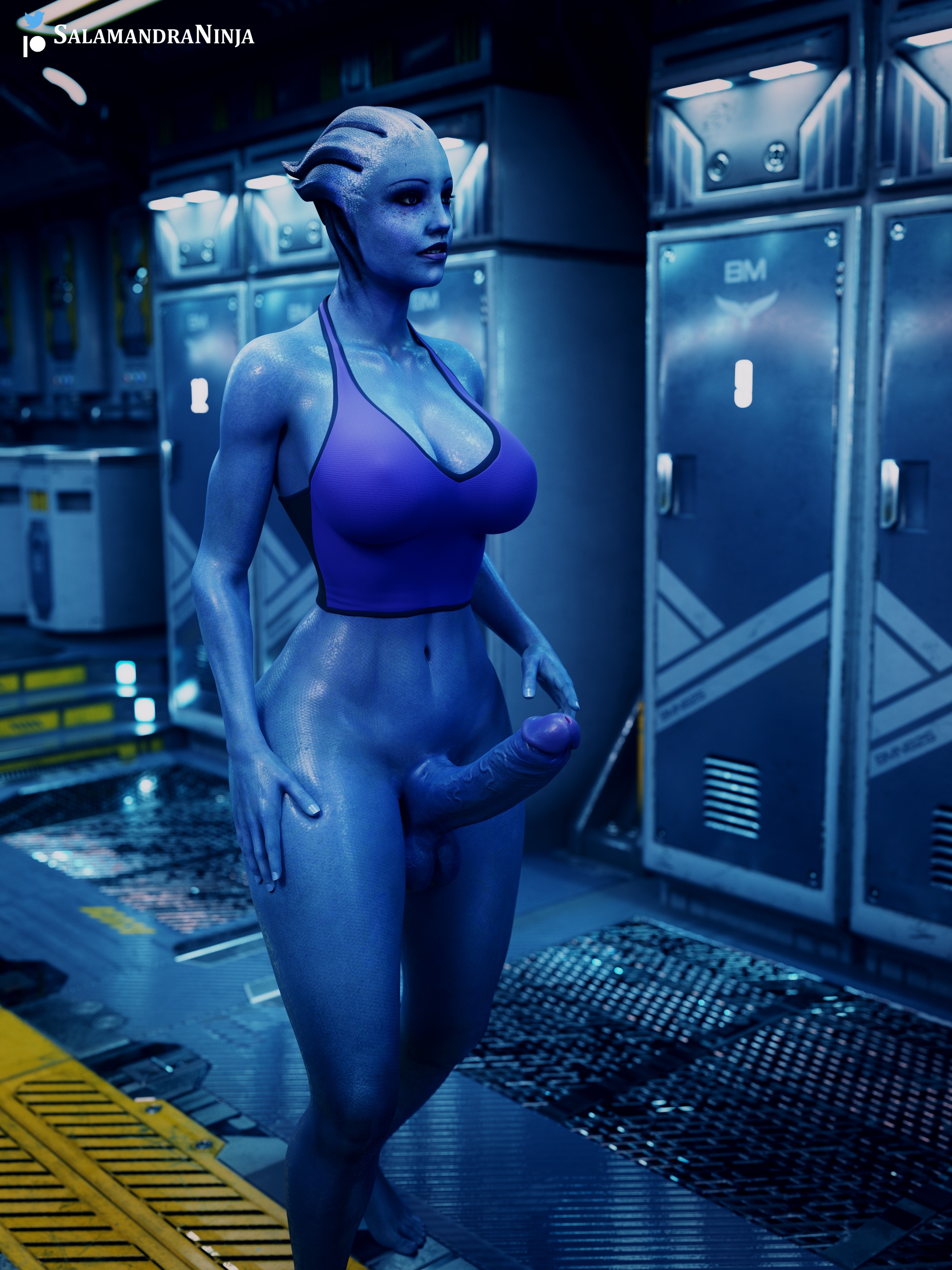 1futa, 3d, alien, asari, asari futa, blue skin, breasts, female, futa only, futanari, intersex, liara t'soni, mass effect, salamandraninja, solo, solo futa