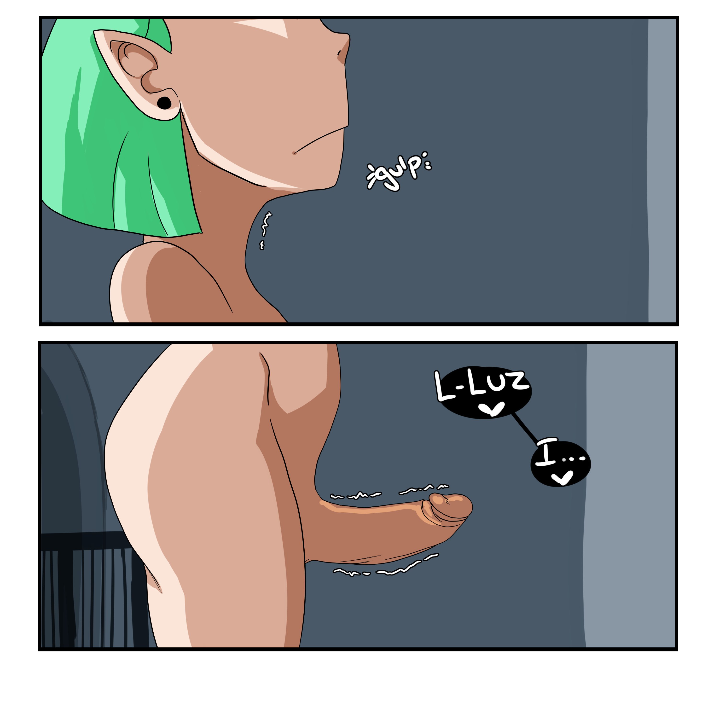 1futa, amity blight, balls, big penis, close-up, comic, dialogue, disney channel, erection, futa only, futanari, green hair, humanoid, intersex, inuyuru, light skin, light-skinned futa, pale skin, penis, pointy ears, smooth skin, solo, standing, text, the owl house, witch