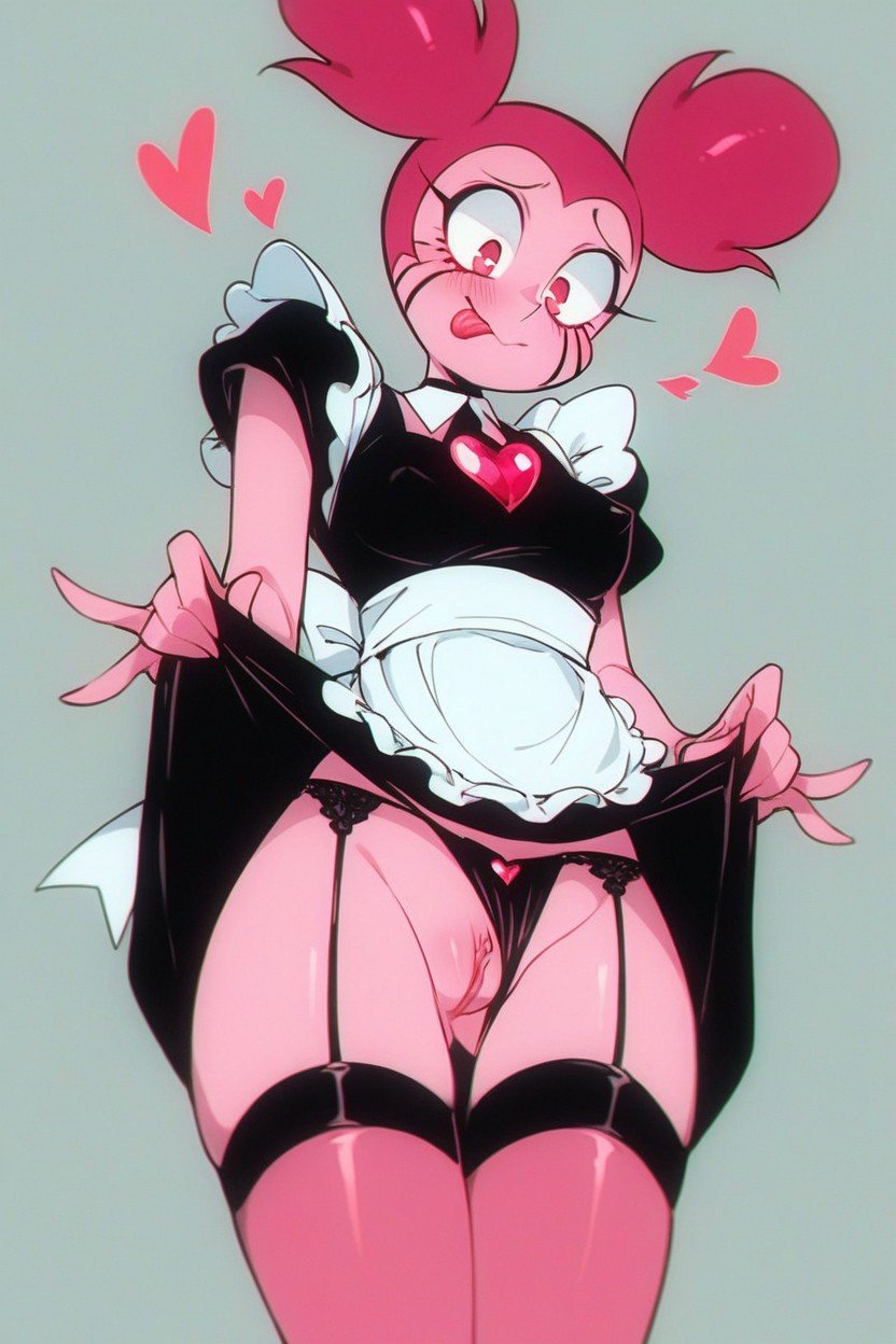 ai_generated cartoon_network female freiz_ai girls maid maid_uniform pink_eyes pink_hair pink_skin retro_artstyle spinel_(steven_universe) steven_universe twintails