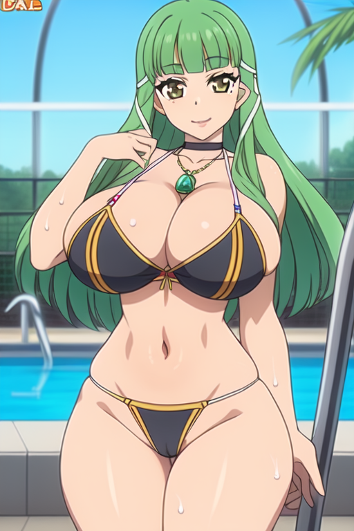 1girl 1girls ai_generated bikini black_and_yellow_bikini bra breasts busty choker emeraude_(tales_of_graces) green_hair huge_breasts necklace pixai pool seductive seductive_eyes seductive_look seductive_smile self_upload tales_of_(series) tales_of_graces thong villainess voluptuous wide_hips yellow_eyes