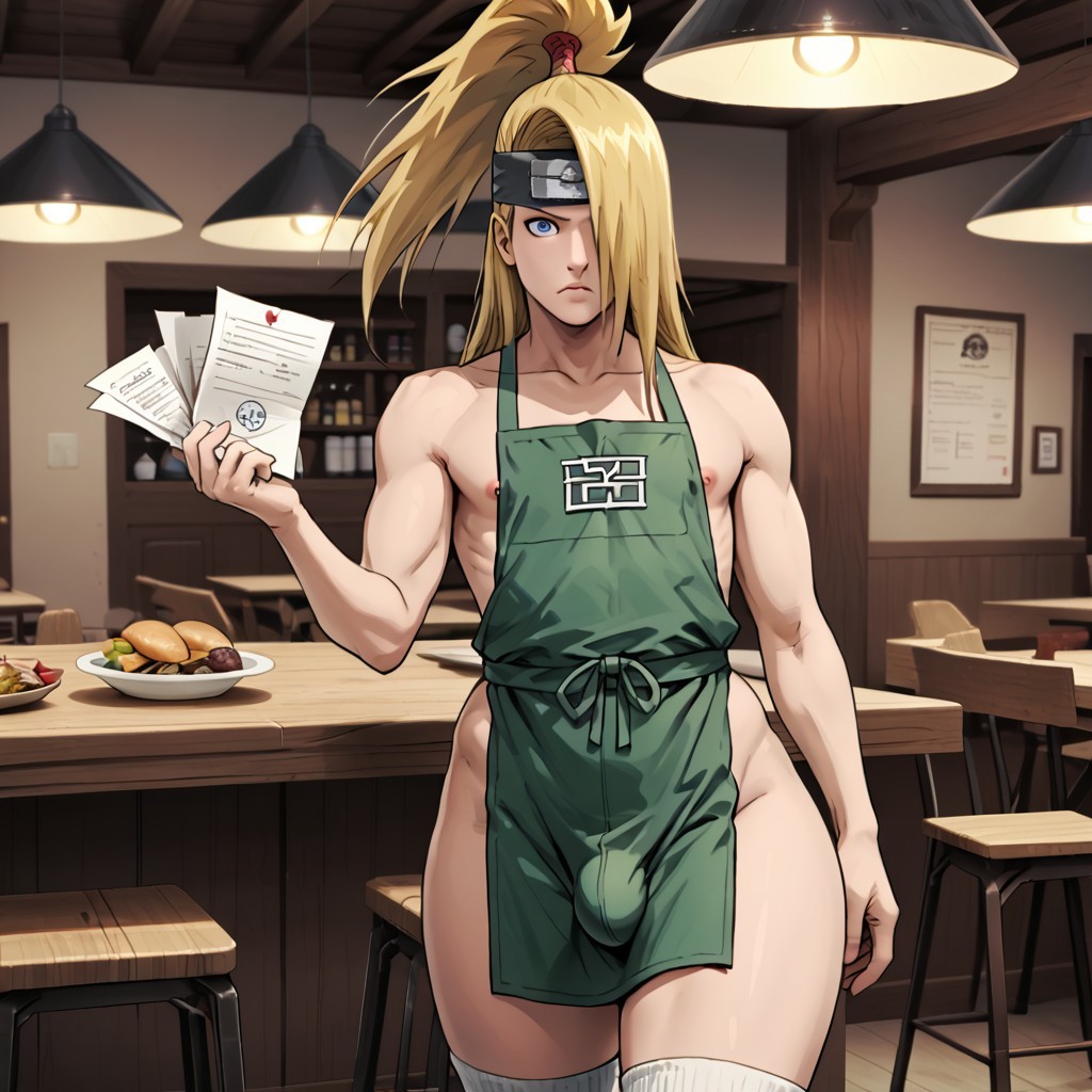 ai_generated apron deidara femboy male_focus male_only naruto naruto_shippuden thick_thighs