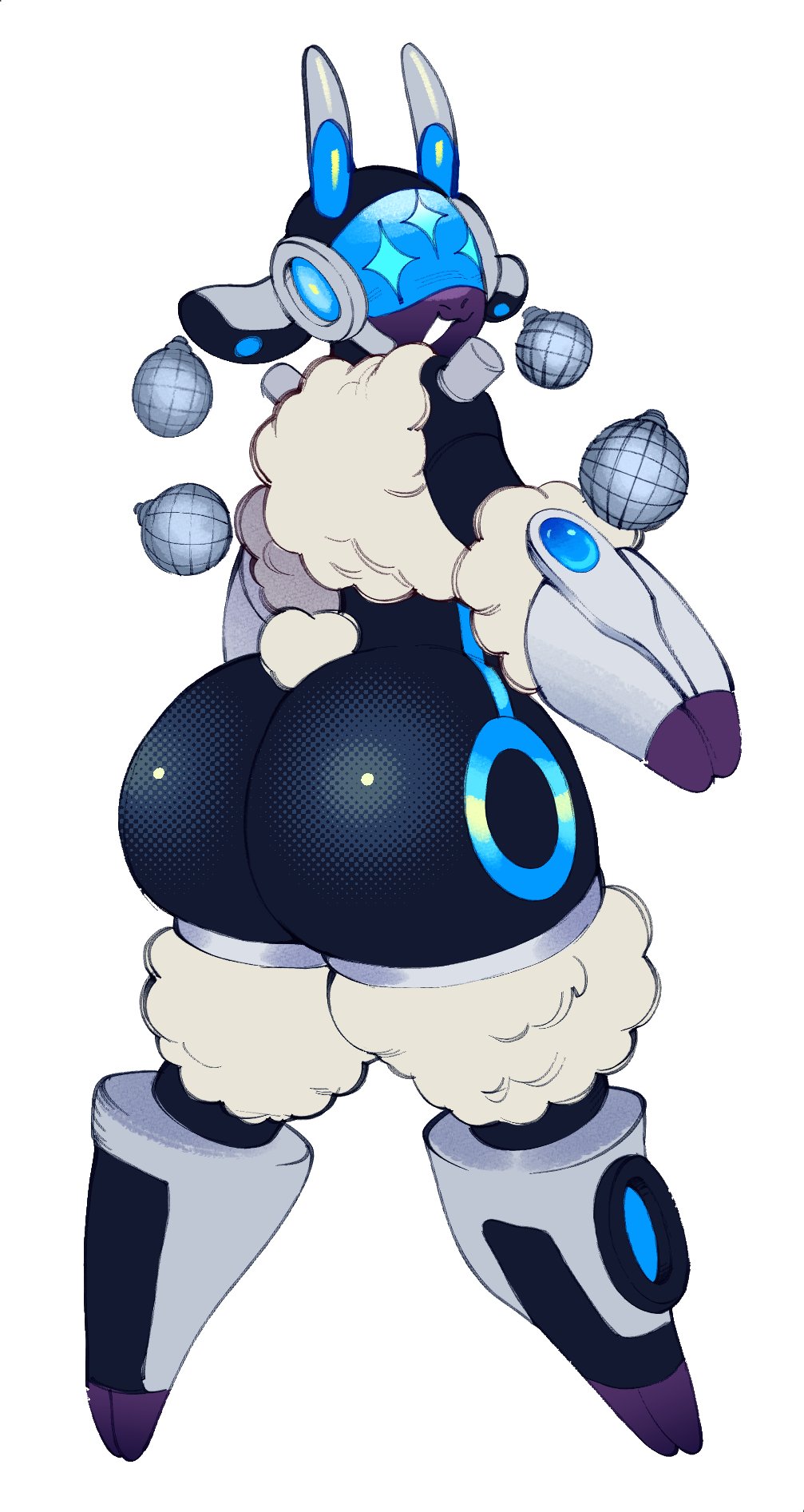 big_ass bubble_butt commission disco_ball hooves huge_ass looking_at_viewer looking_back nocturne_nsfw purple_skin robotic robotic_arm robotic_legs sheep short_tail smiling smiling_at_viewer star_eyes tail thick_thighs visor wide_hips wool_(fur)