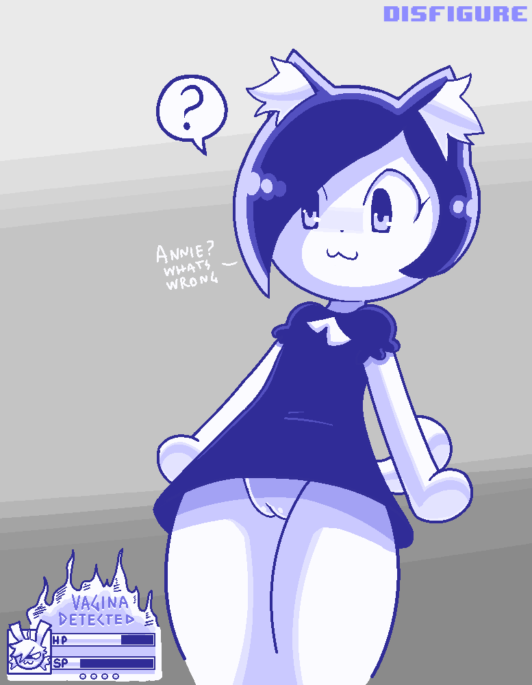 :3 ? already_uploaded annie_(disfigure/rafielo) anthro clothing disfigure domestic_cat dress duo felid feline felis female gameplay_mechanics garcia genitals hair hair_over_eye happy health_bar lagomorph leporid mammal one_eye_obstructed pussy rabbit signature text