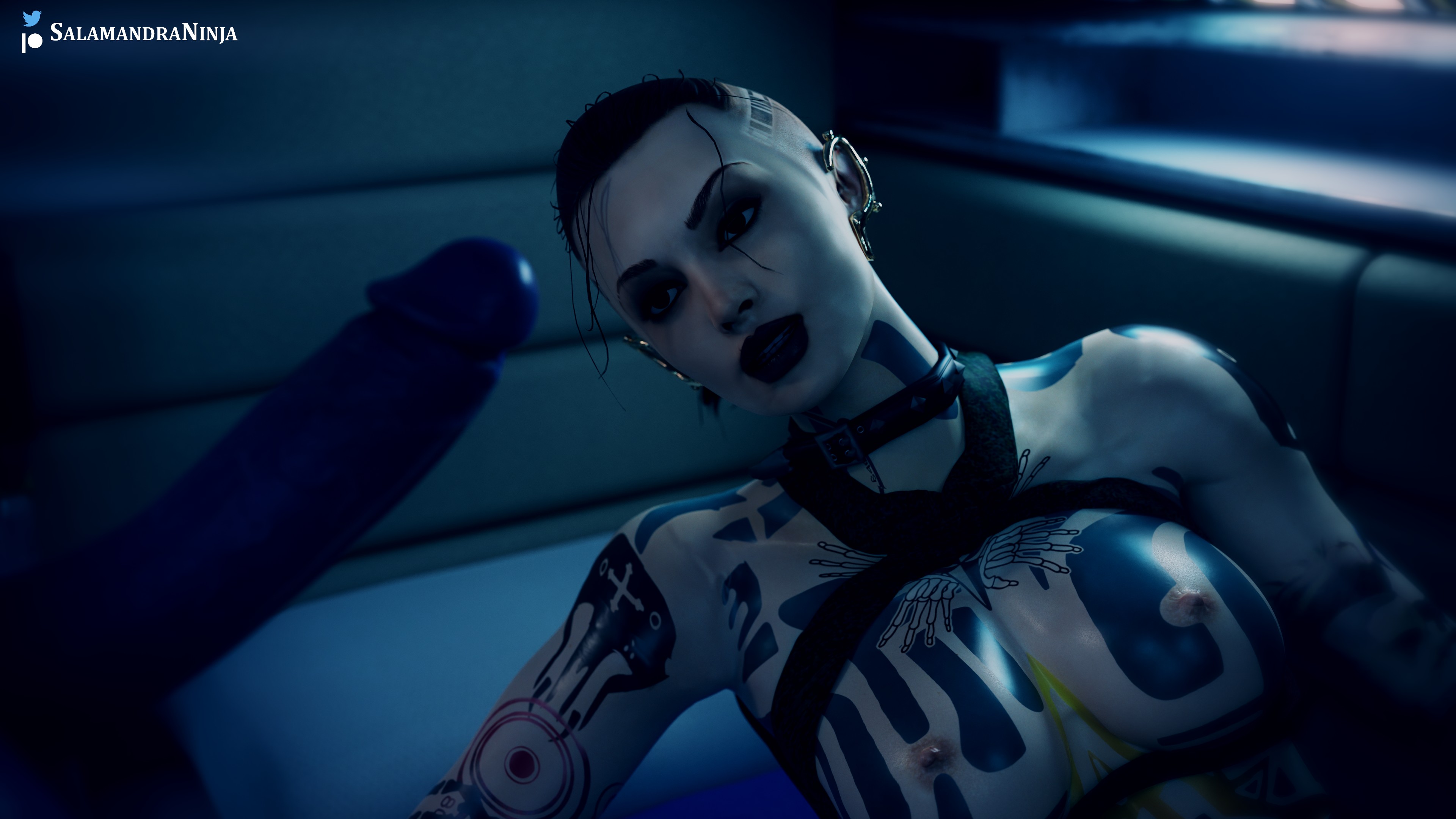 1futa, 1girls, 3d, asari, body markings, female, female focus, futa on female, futanari, intersex, interspecies, jack (mass effect), liara t'soni, mass effect, salamandraninja, solo focus