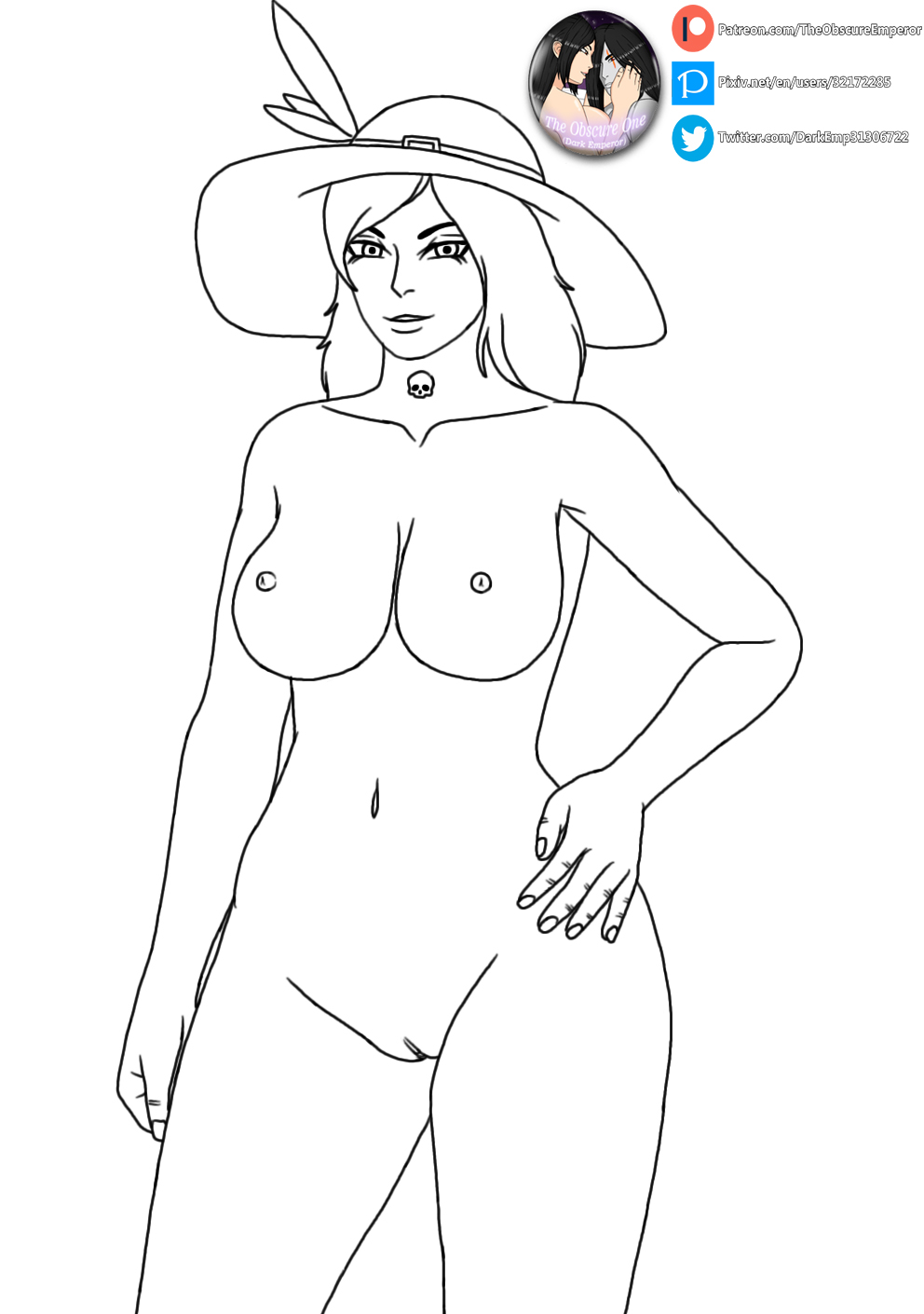 1girls breasts hat large_breasts long_hair looking_at_viewer monochrome naked nipples nude pussy smite solo spf_666_the_morrigan summer the_morrigan_(smite) theobscureone vagina wip