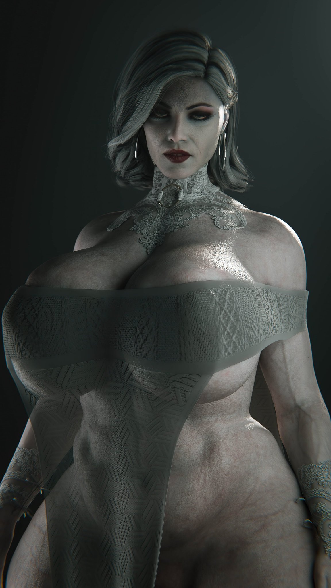 1girls 3d abs alcina_dimitrescu belly big_breasts dark_hair doublejeckylll female female_focus female_only huge_breasts light-skinned_female massive_breasts mature_female milf resident_evil resident_evil_8:_village solo solo_female solo_focus taller_female white_skin