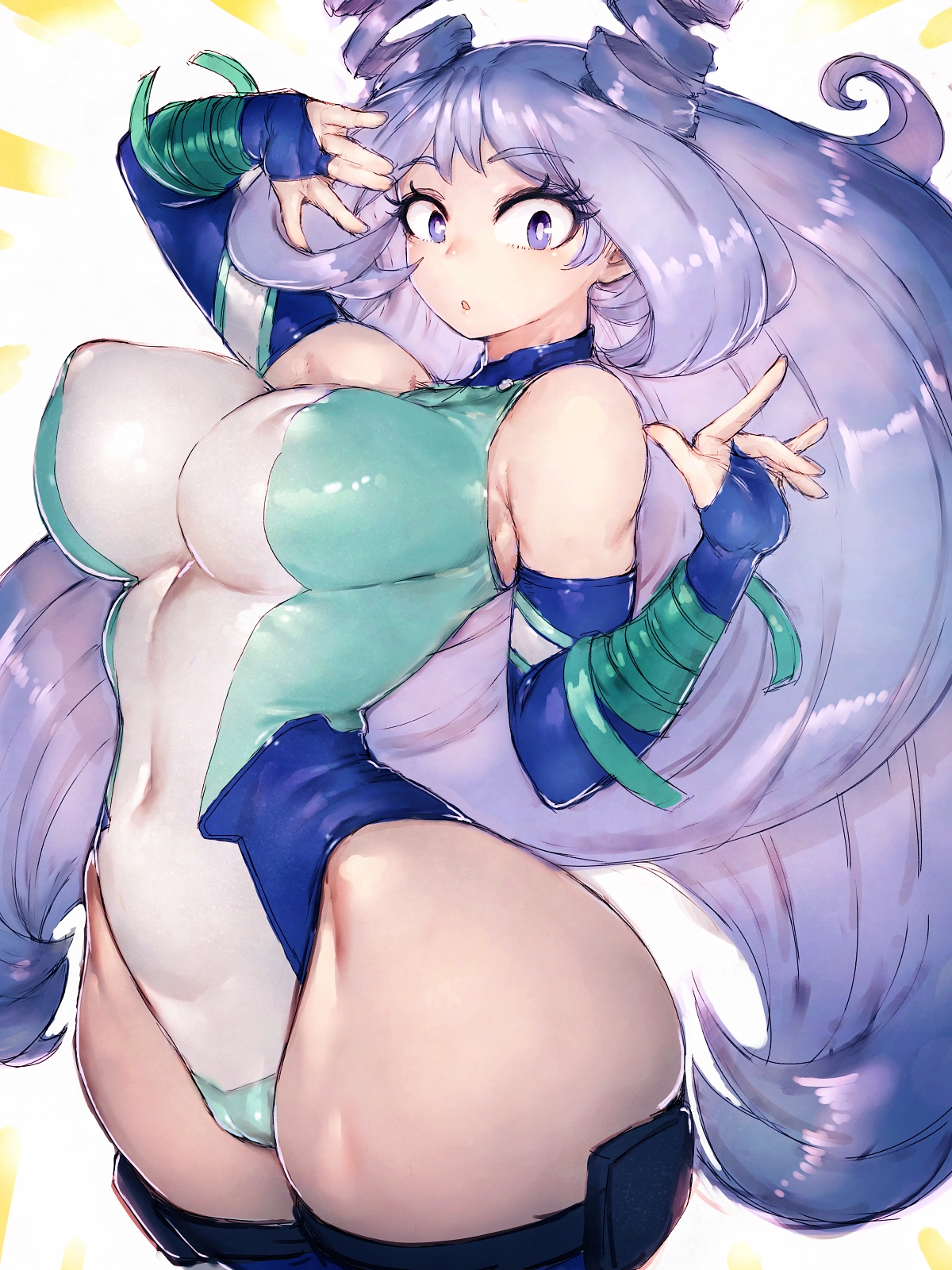 1girls, ass, big breasts, blue hair, blue-haired female, breasts, bubble ass, bubble butt, cameltoe, curvaceous, curves, curvy, curvy body, curvy female, curvy figure, curvy hips, erect nipples, female, female only, female superhero, fit, fit female, fumio (rsqkr), hadou nejire, hadou nejire (hero outfit), hero outfit (mha), innie belly button, large breasts, light skin, light-skinned female, long hair, my hero academia, nejire hado, nejire hado (hero outfit), nipples, nipples visible through clothing, perky breasts, puffy nipples, puffy pussy, pussy, solo, superheroine, surprised expression, teenager, thick ass, thick thighs, very long hair, wide hips