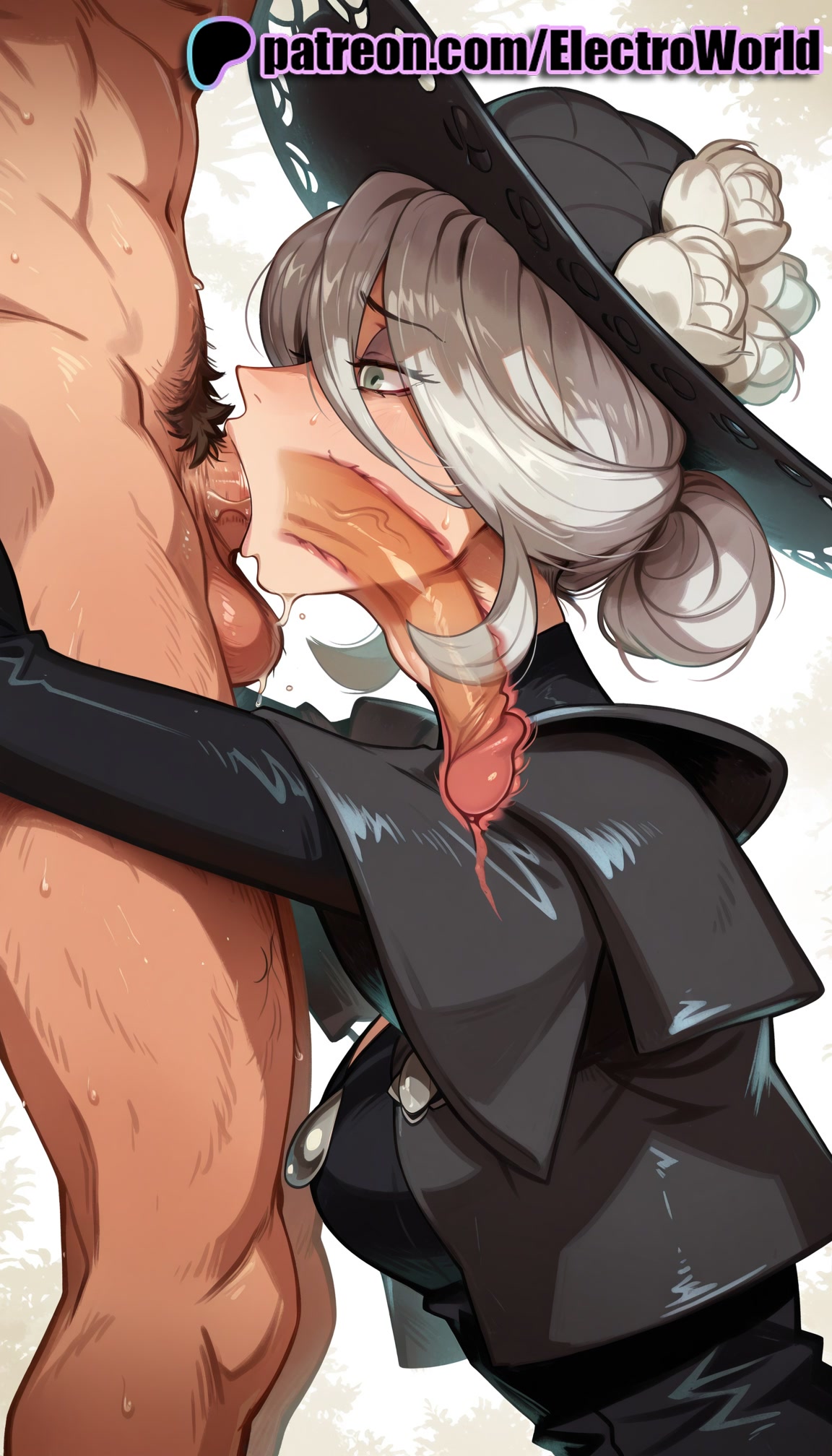 1boy, 1girls, 2025, ai generated, artist name, blowjob, blowjob face, clothed female nude male, cock, cogita (pokemon), cogito (pokemon), deepthroat, dick, electroworld, fellatio, female, flower, hair bun, hi res, high quality, high resolution, highres, licking, male pubic hair, oral, oral sex, patreon, patreon username, penis, pokemon, pokemon legends: arceus, pubic hair, stable diffusion, straight, stray pubic hair, sucking, testicles, uncensored, watermark